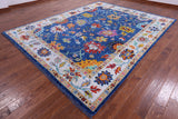 Blue Turkish Oushak Hand Knotted Wool Rug - 9' 5" X 11' 9" - Golden Nile
