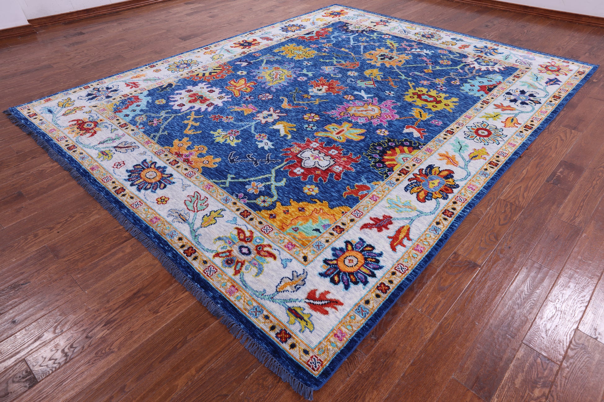 Blue Turkish Oushak Hand Knotted Wool Rug - 9' 5" X 11' 9" - Golden Nile