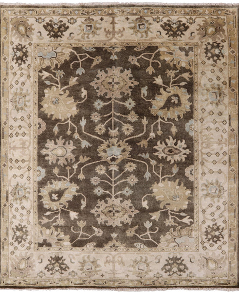 Brown Turkish Oushak Hand Knotted Wool Area Rug - 8' 1" X 9' 7" - Golden Nile