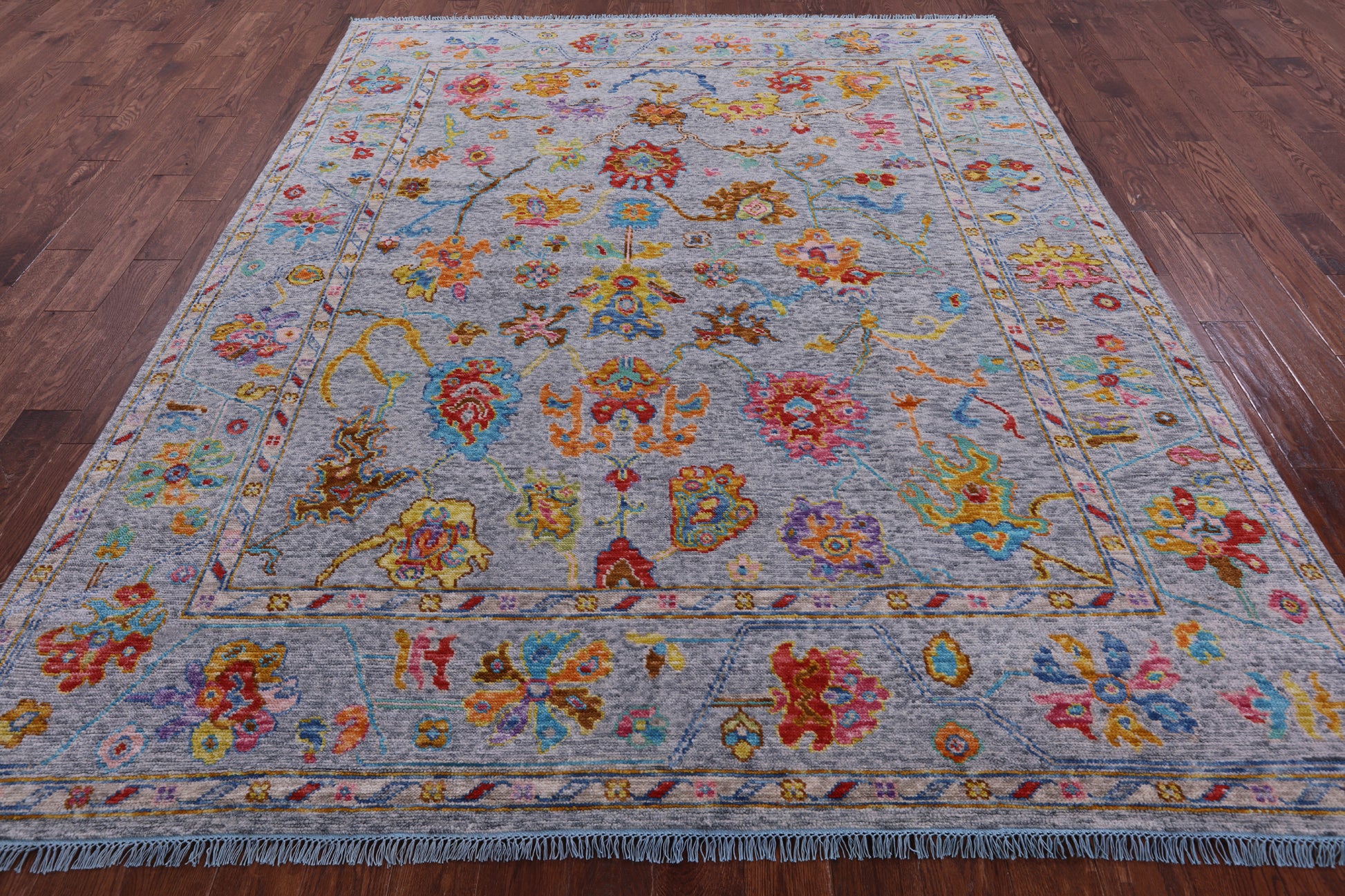 Grey Turkish Oushak Hand Knotted Wool Rug - 8' 0" X 9' 9" - Golden Nile