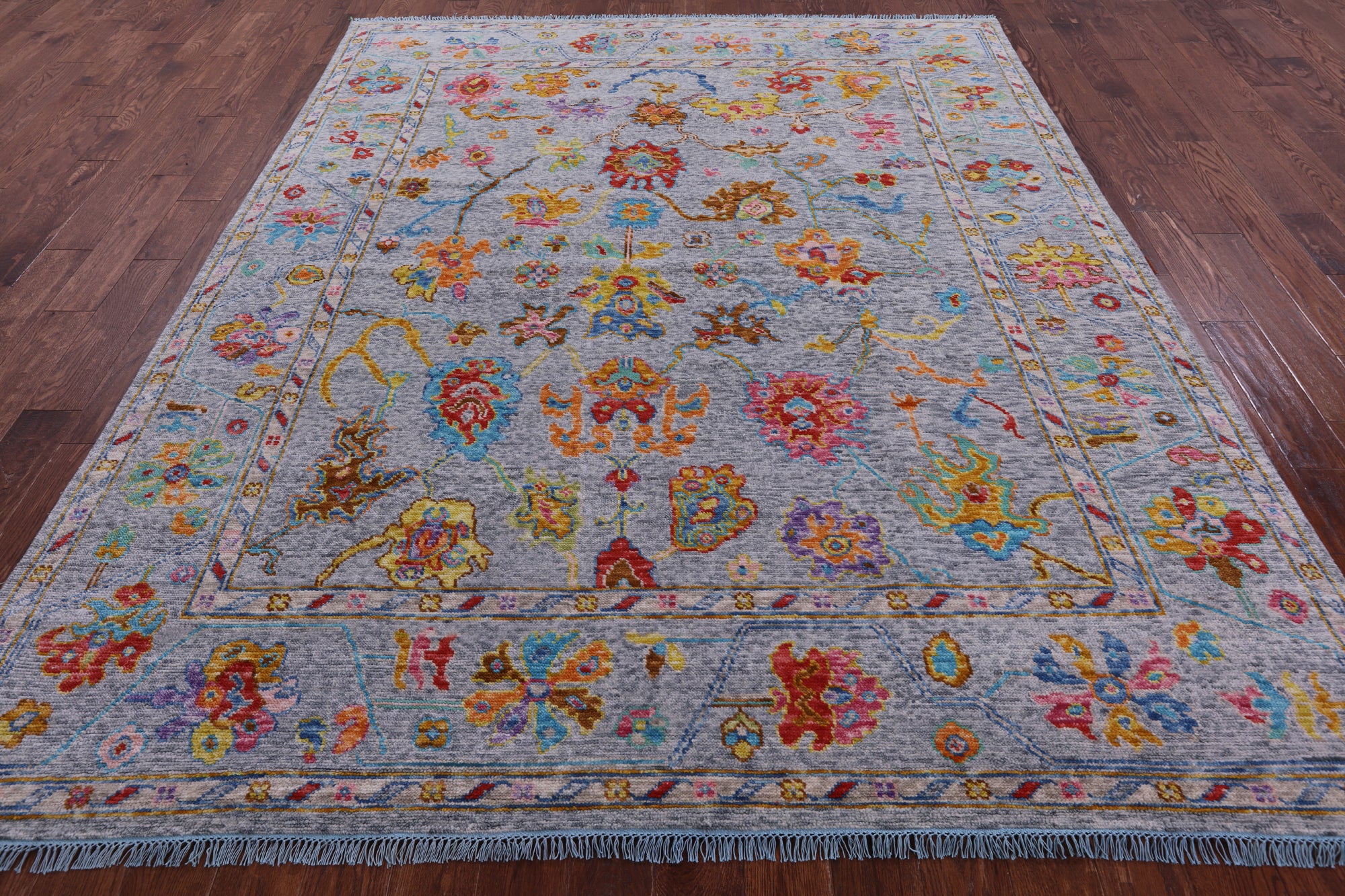 Grey Turkish Oushak Hand Knotted Wool Rug - 8' 0" X 9' 9" - Golden Nile