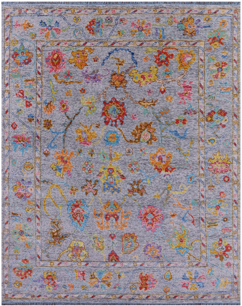 Grey Turkish Oushak Hand Knotted Wool Rug - 8' 0" X 9' 9" - Golden Nile