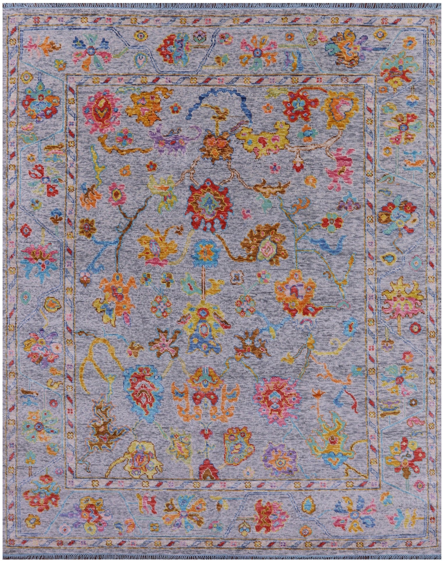 Grey Turkish Oushak Hand Knotted Wool Rug - 8' 0" X 9' 9" - Golden Nile