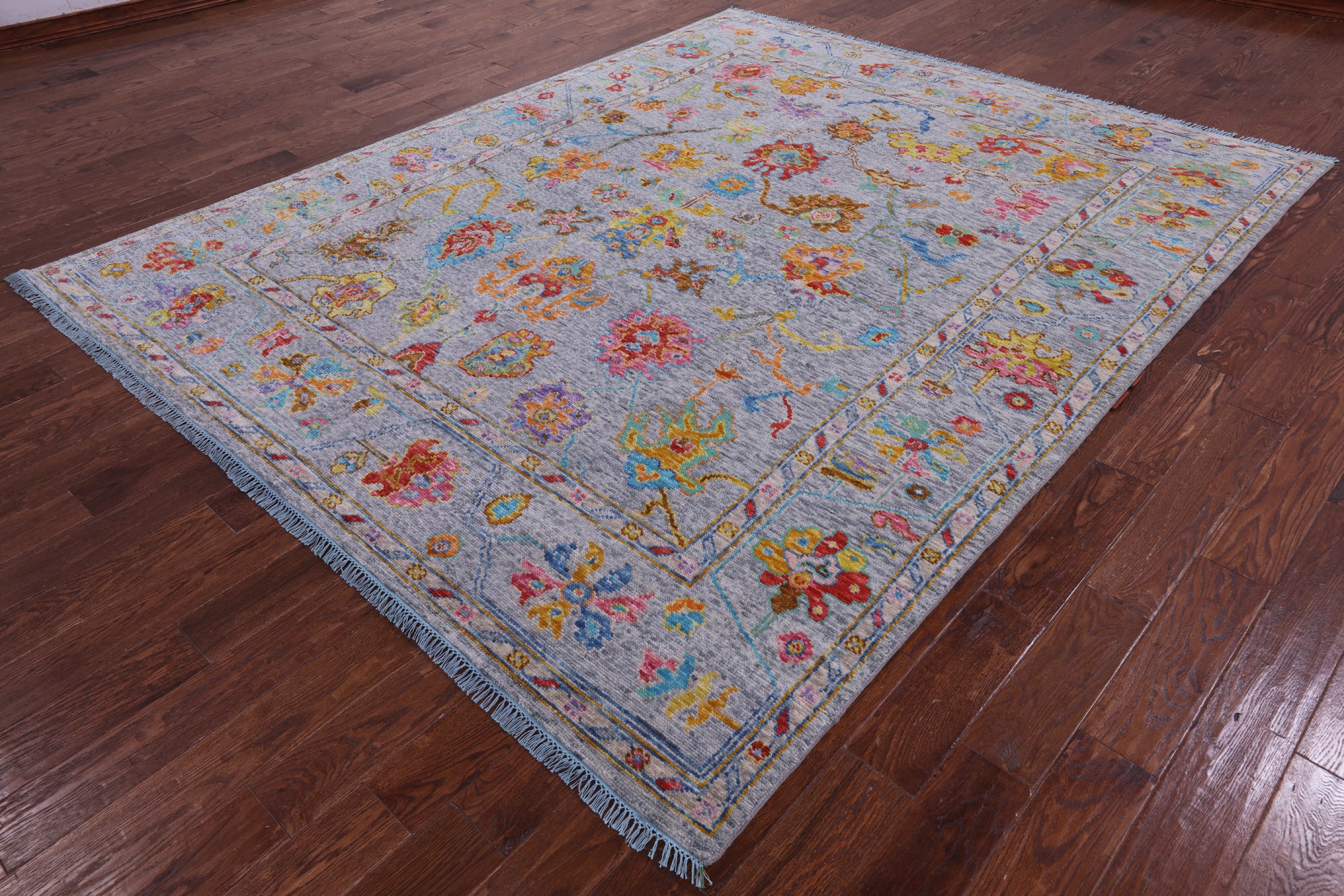Grey Turkish Oushak Hand Knotted Wool Rug - 8' 0" X 9' 9" - Golden Nile