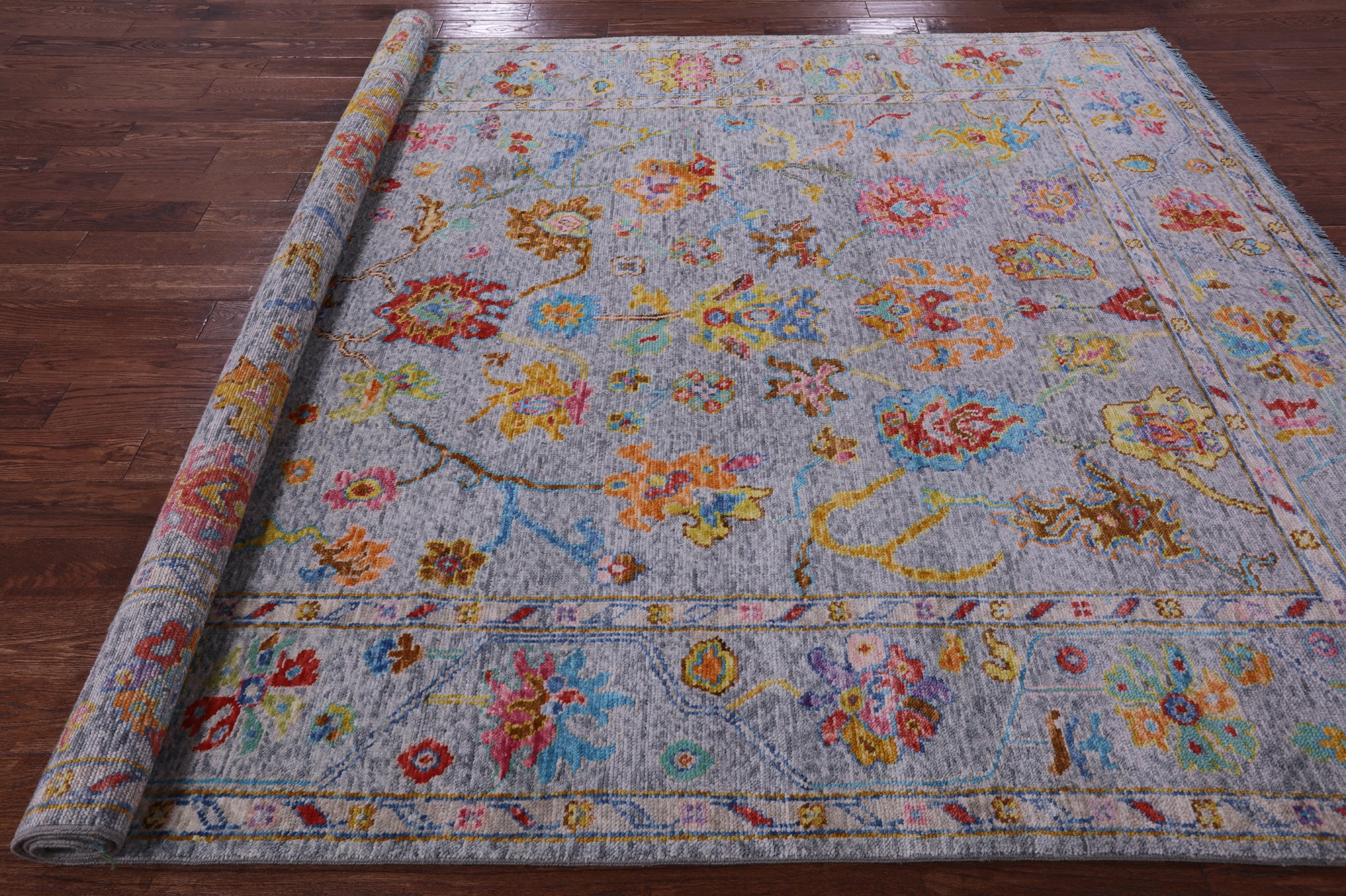 Grey Turkish Oushak Hand Knotted Wool Rug - 8' 0" X 9' 9" - Golden Nile