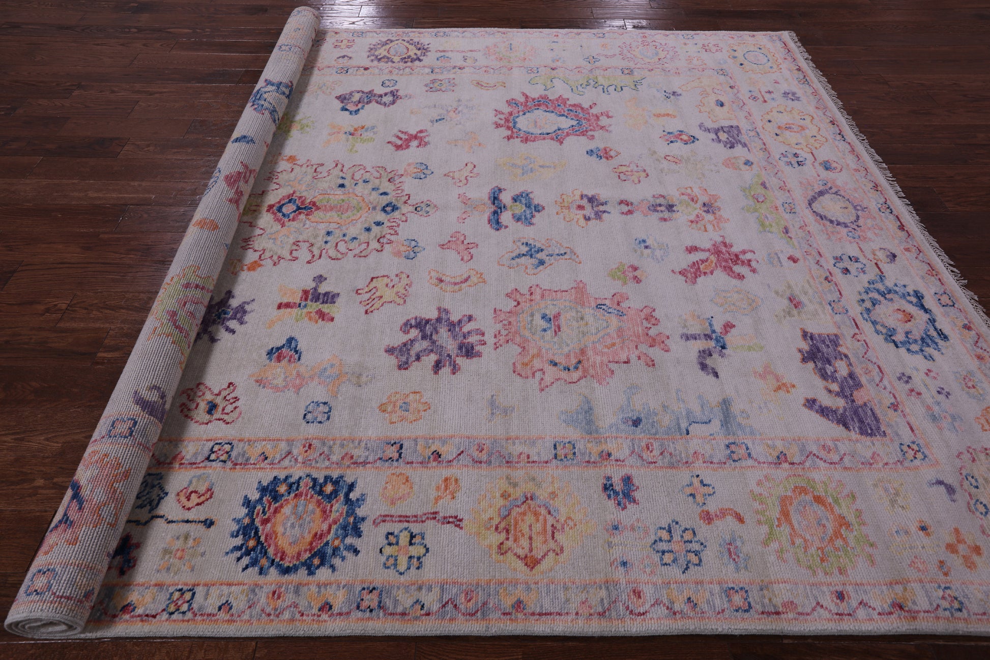 Ivory Turkish Oushak Hand Knotted Wool Rug - 8' 4" X 9' 11" - Golden Nile