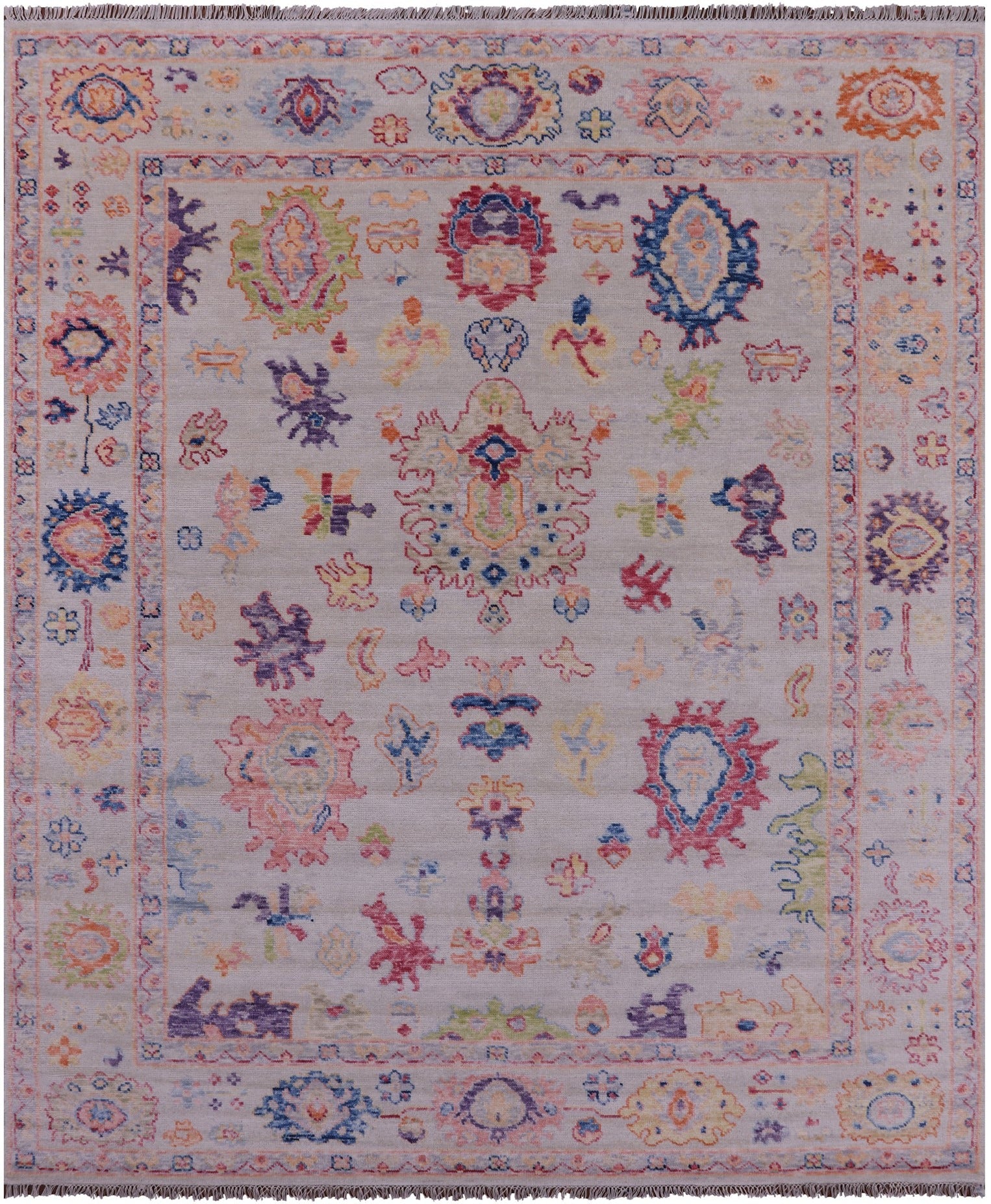 Ivory Turkish Oushak Hand Knotted Wool Rug - 8' 4" X 9' 11" - Golden Nile