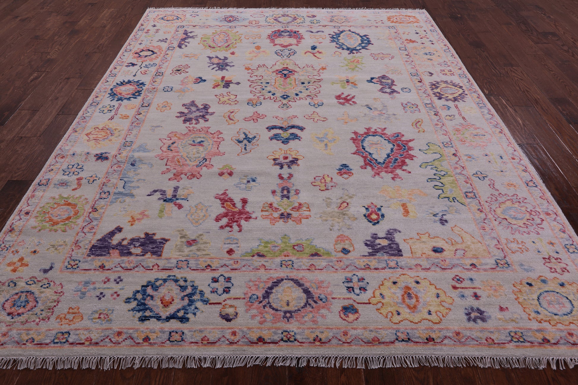 Ivory Turkish Oushak Hand Knotted Wool Rug - 8' 4" X 9' 11" - Golden Nile