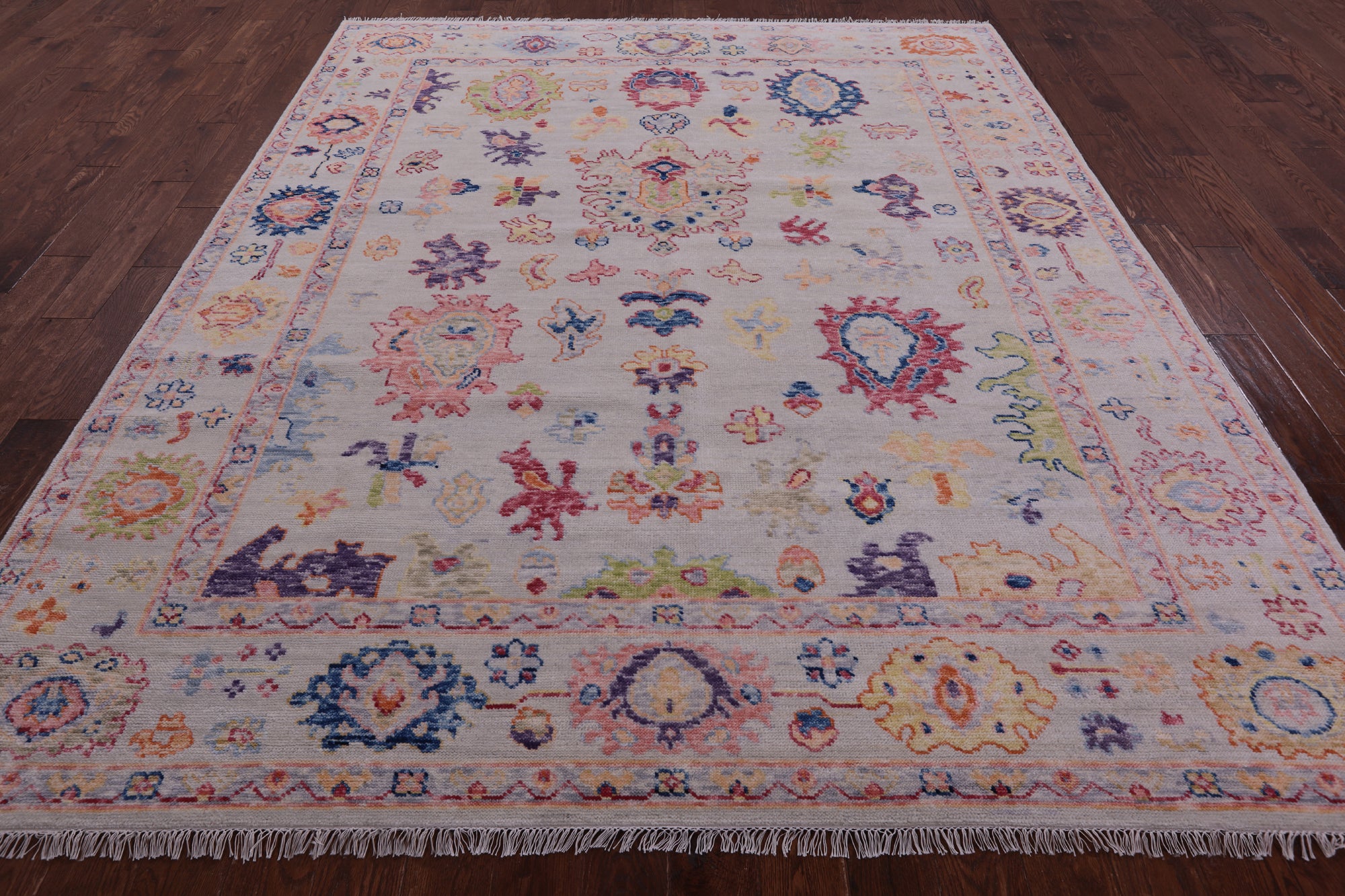 Ivory Turkish Oushak Hand Knotted Wool Rug - 8' 4" X 9' 11" - Golden Nile