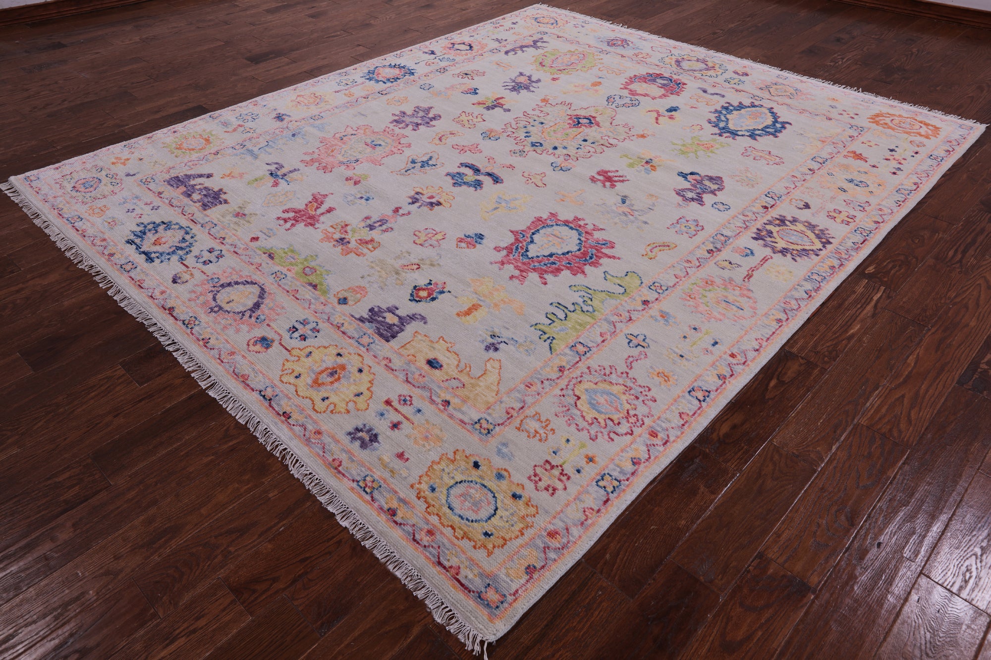 Ivory Turkish Oushak Hand Knotted Wool Rug - 8' 4" X 9' 11" - Golden Nile