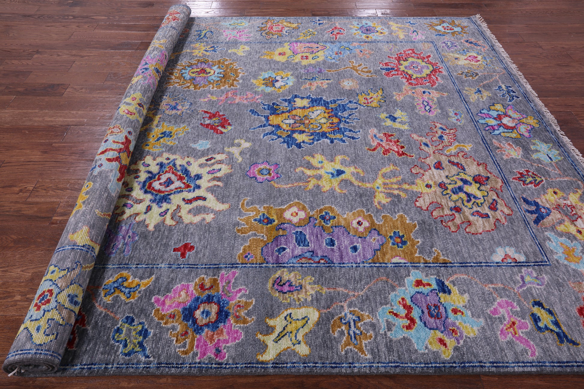 Grey Turkish Oushak Hand Knotted Wool Rug - 8' 1" X 9' 11" - Golden Nile
