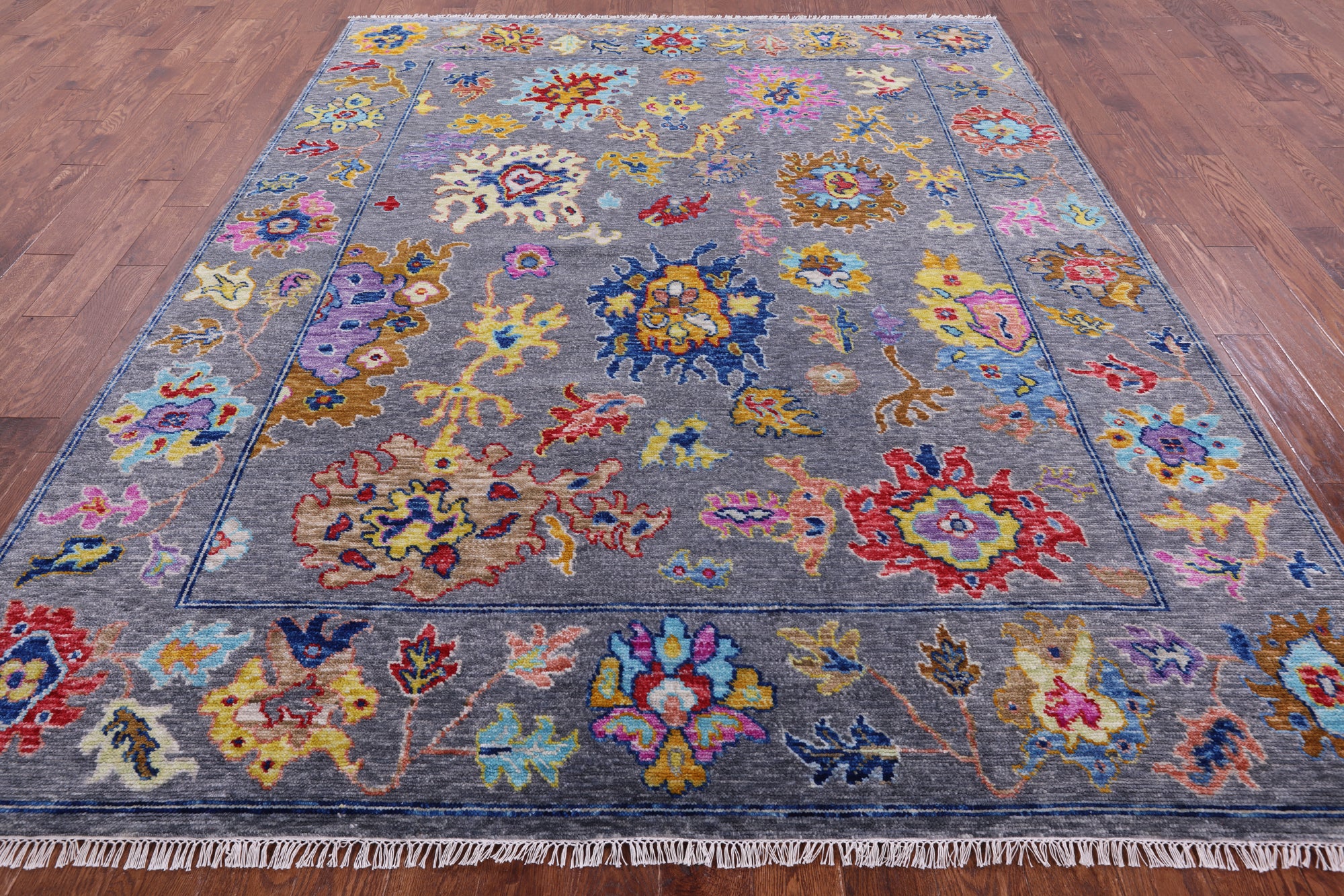 Grey Turkish Oushak Hand Knotted Wool Rug - 8' 1" X 9' 11" - Golden Nile