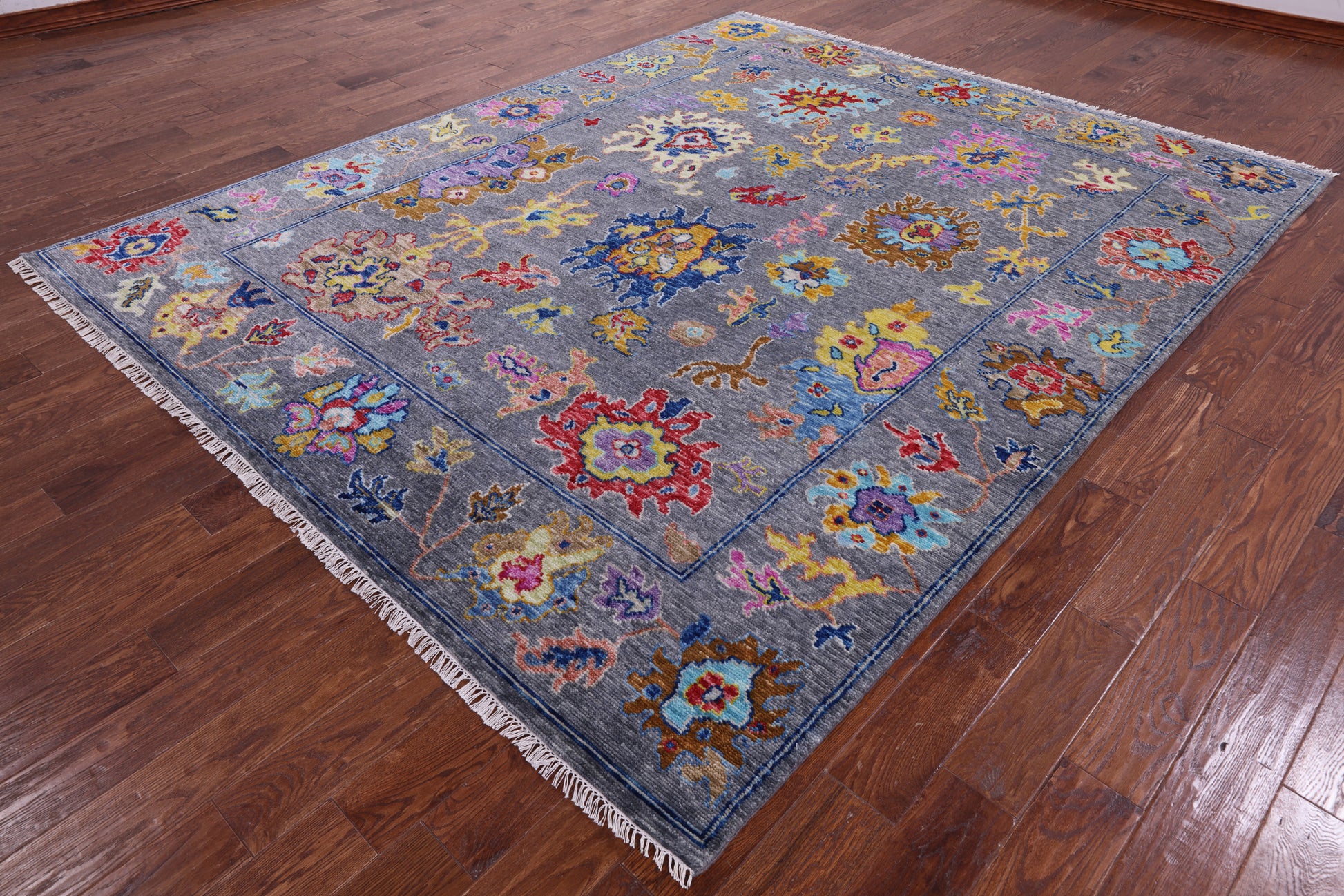 Grey Turkish Oushak Hand Knotted Wool Rug - 8' 1" X 9' 11" - Golden Nile