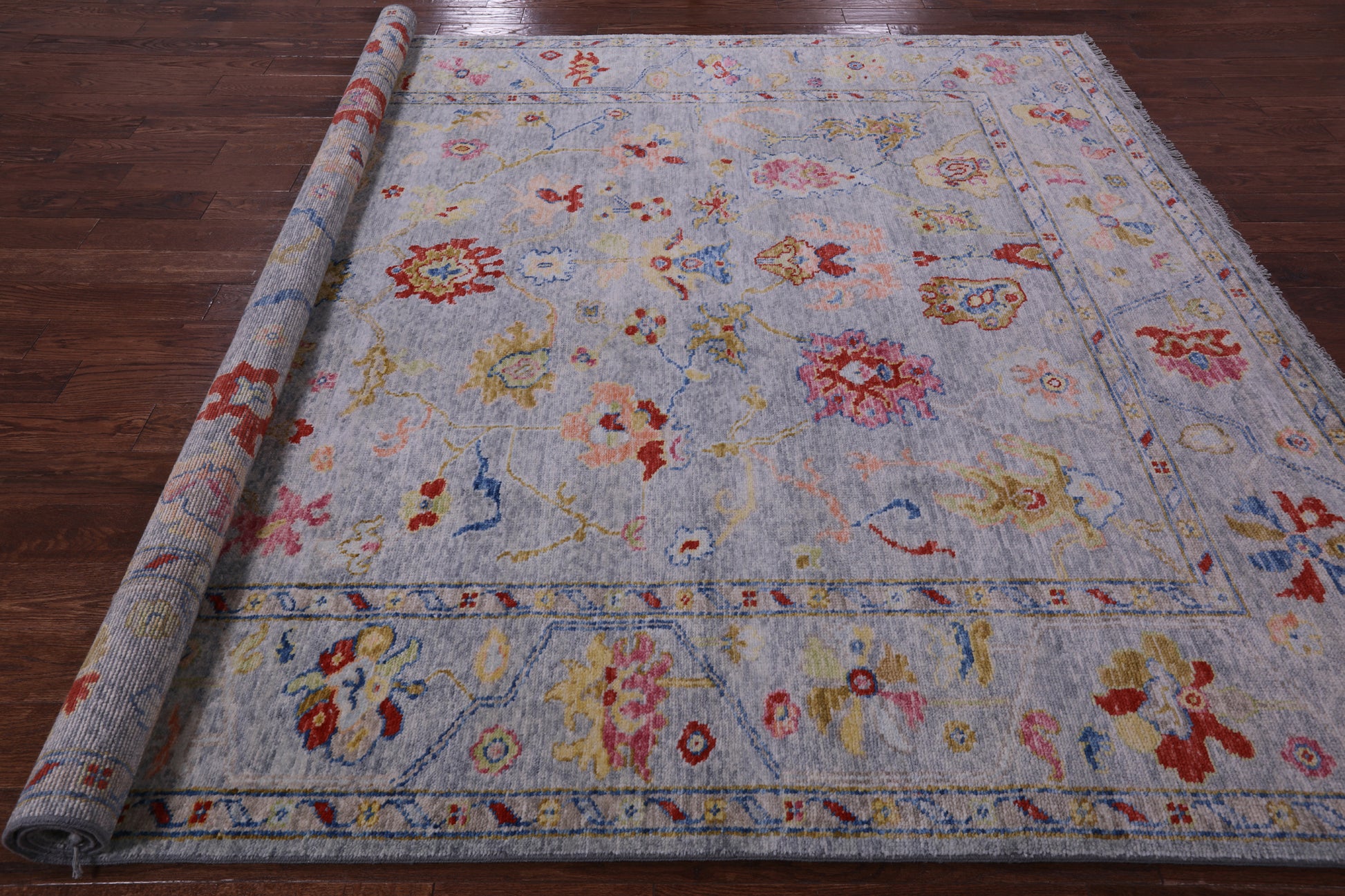Grey Turkish Oushak Hand Knotted Wool Rug - 8' 4" X 9' 9" - Golden Nile