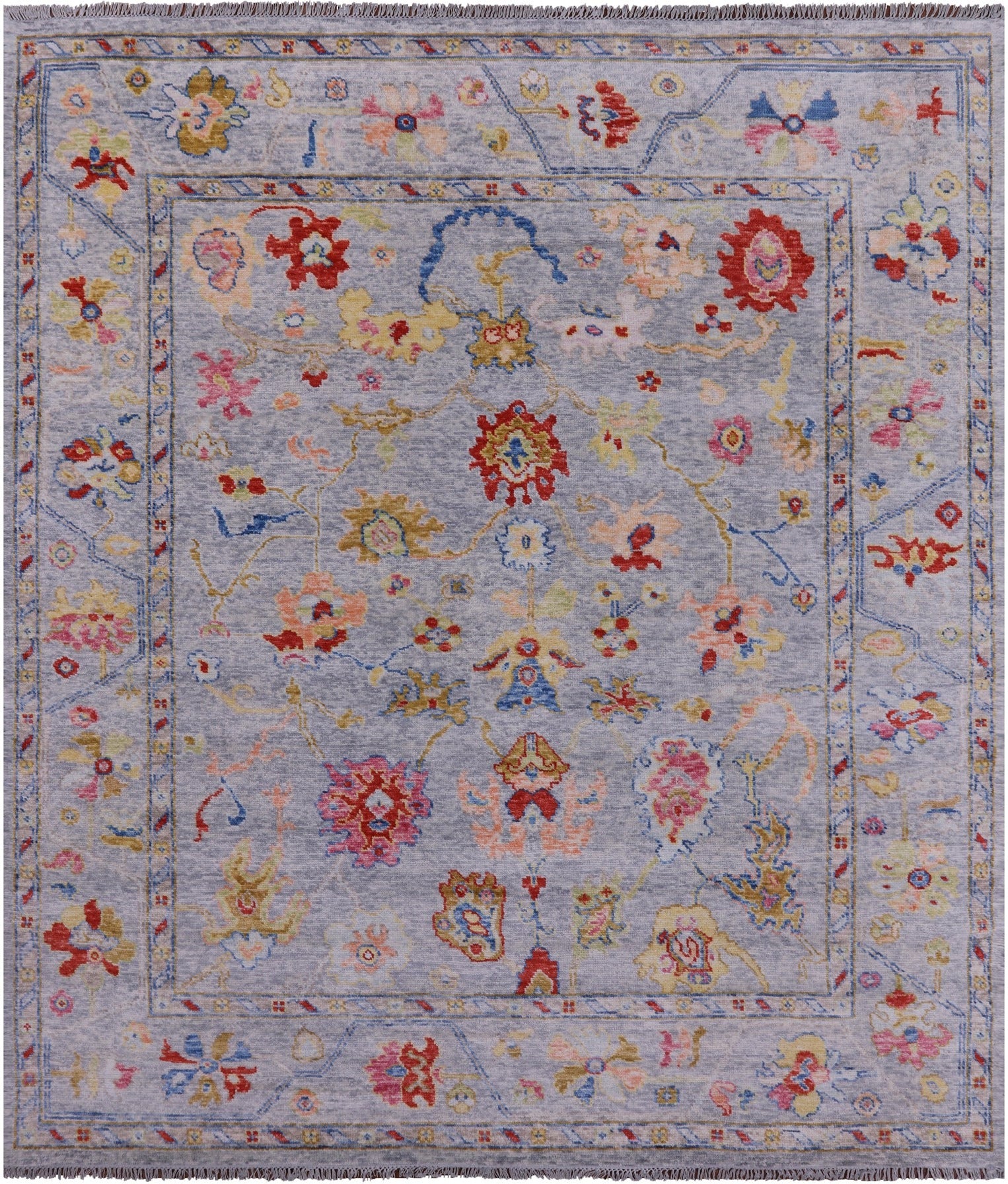 Grey Turkish Oushak Hand Knotted Wool Rug - 8' 4" X 9' 9" - Golden Nile