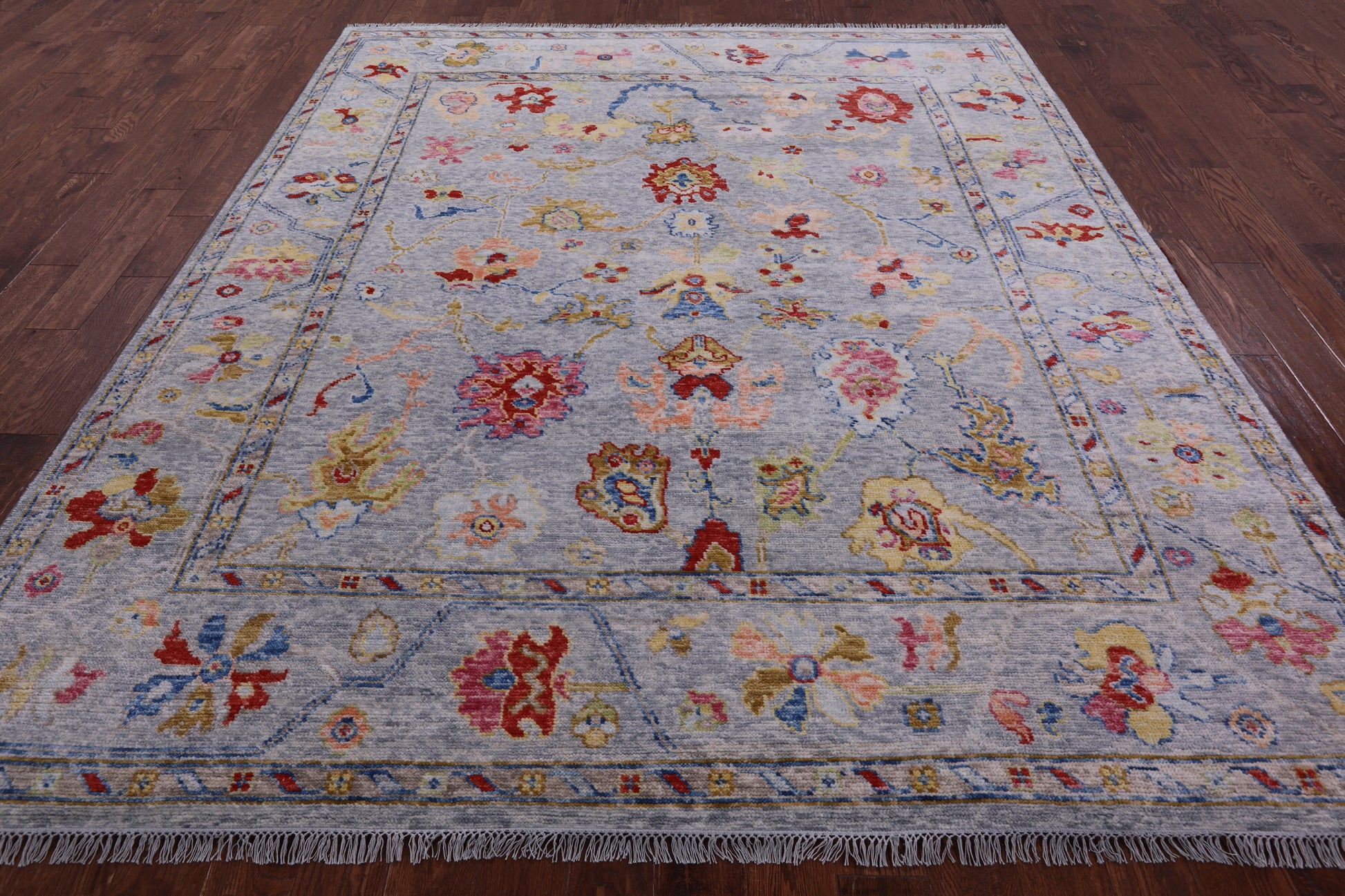 Grey Turkish Oushak Hand Knotted Wool Rug - 8' 4" X 9' 9" - Golden Nile