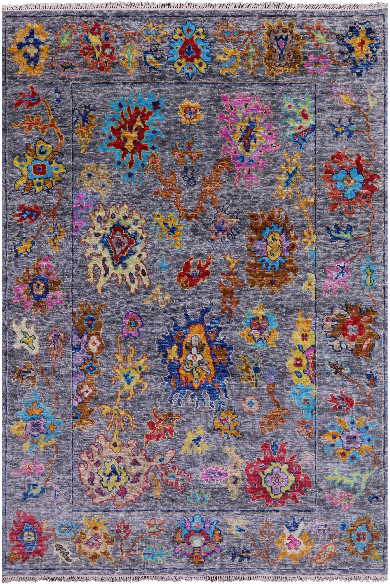 Grey Turkish Oushak Hand Knotted Wool Rug - 6' 2" X 9' 0" - Golden Nile