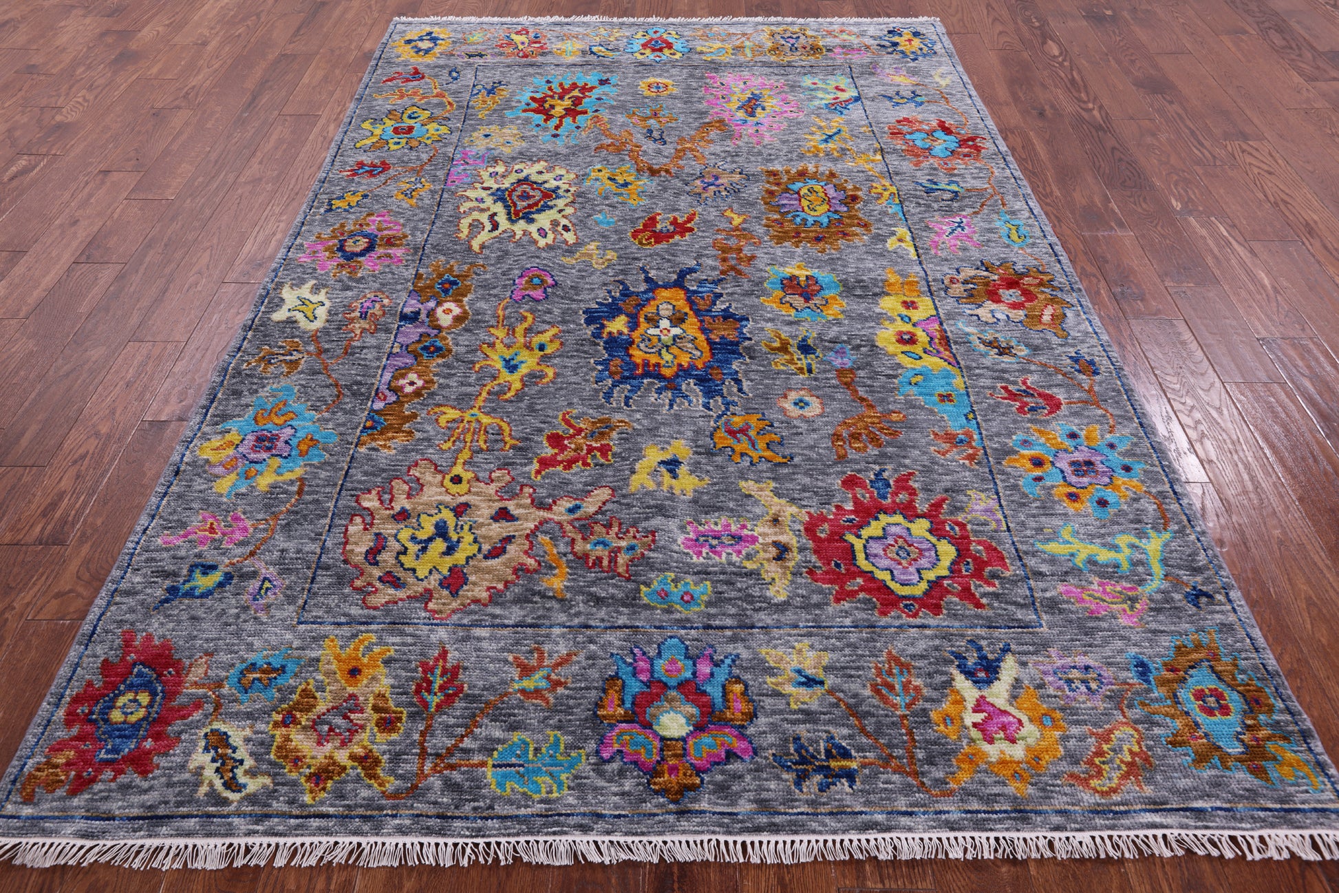 Grey Turkish Oushak Hand Knotted Wool Rug - 6' 2" X 9' 0" - Golden Nile