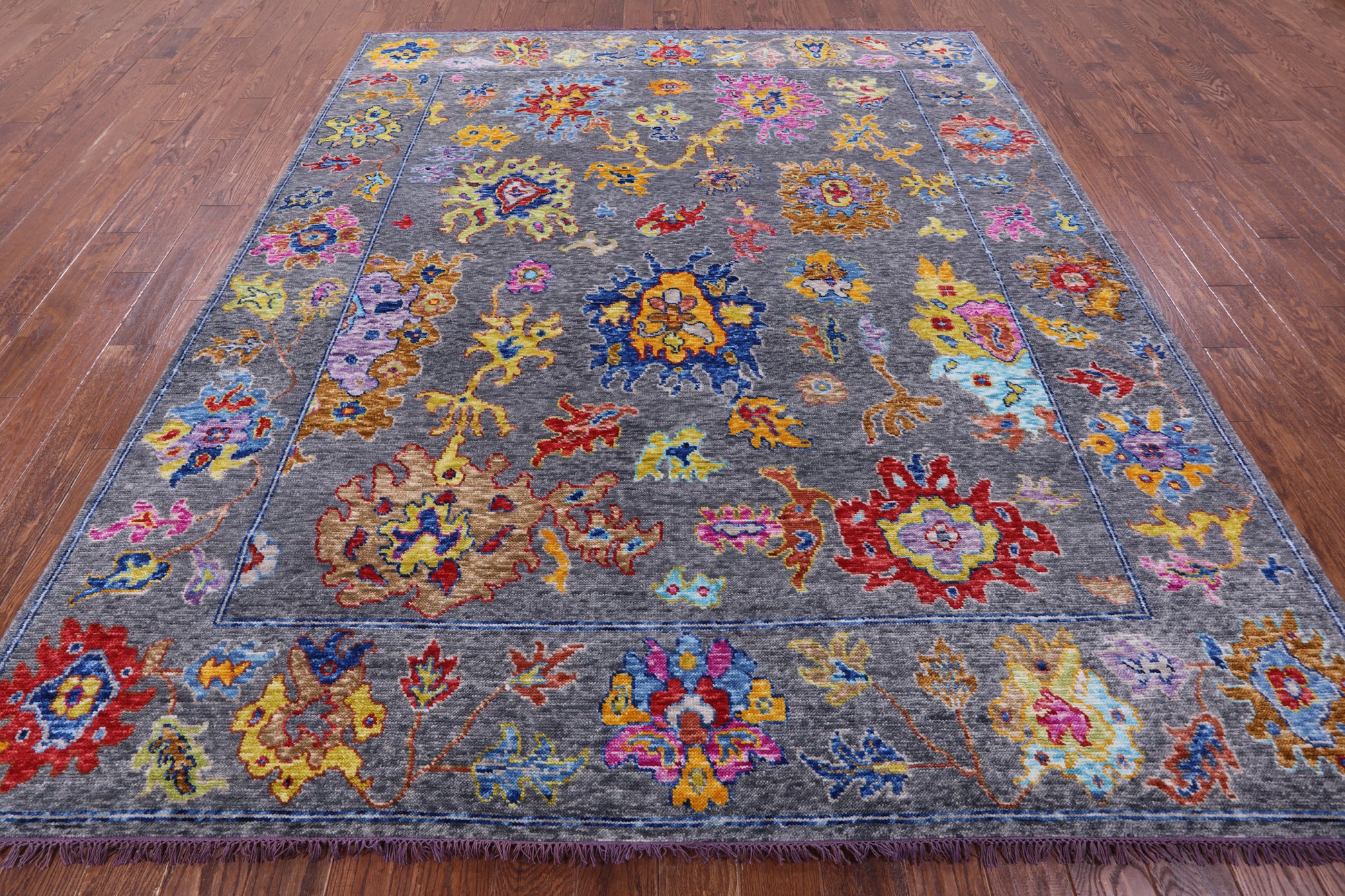 Grey Turkish Oushak Hand Knotted Wool Rug - 8' 5" X 9' 10" - Golden Nile