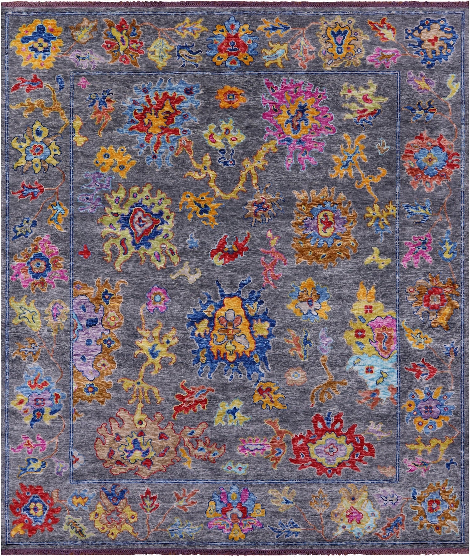 Grey Turkish Oushak Hand Knotted Wool Rug - 8' 5" X 9' 10" - Golden Nile