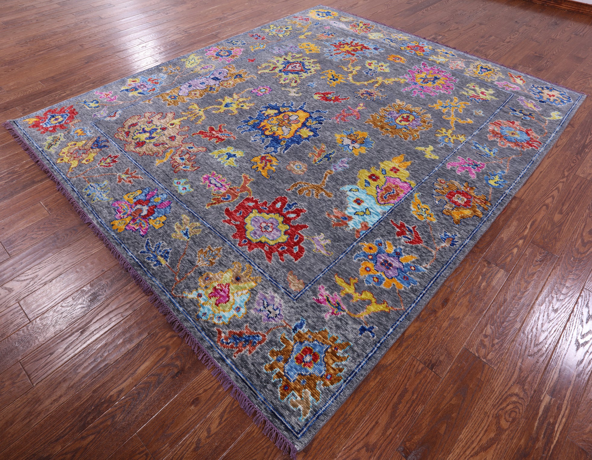 Grey Turkish Oushak Hand Knotted Wool Rug - 8' 5" X 9' 10" - Golden Nile