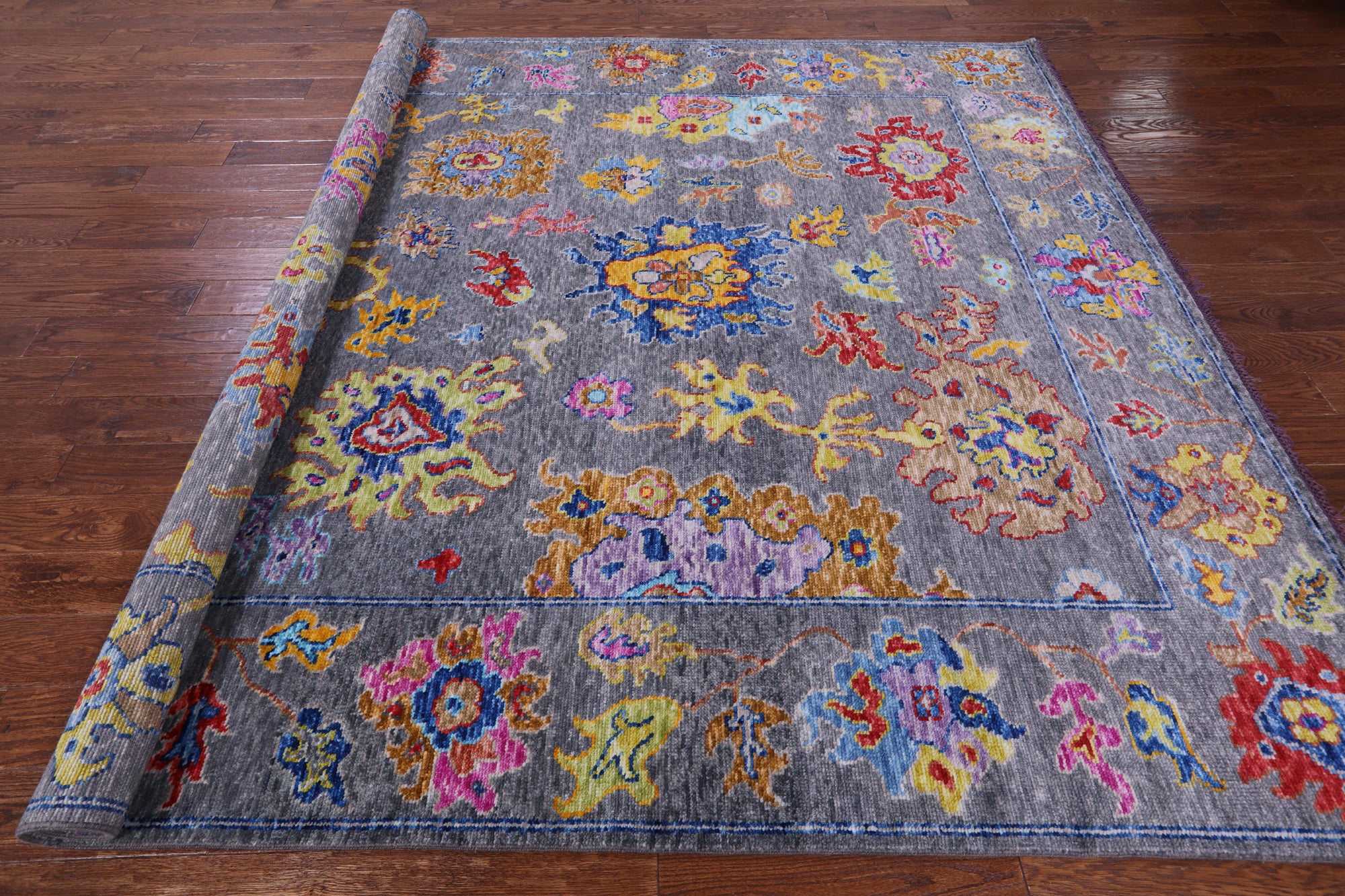 Grey Turkish Oushak Hand Knotted Wool Rug - 8' 5" X 9' 10" - Golden Nile