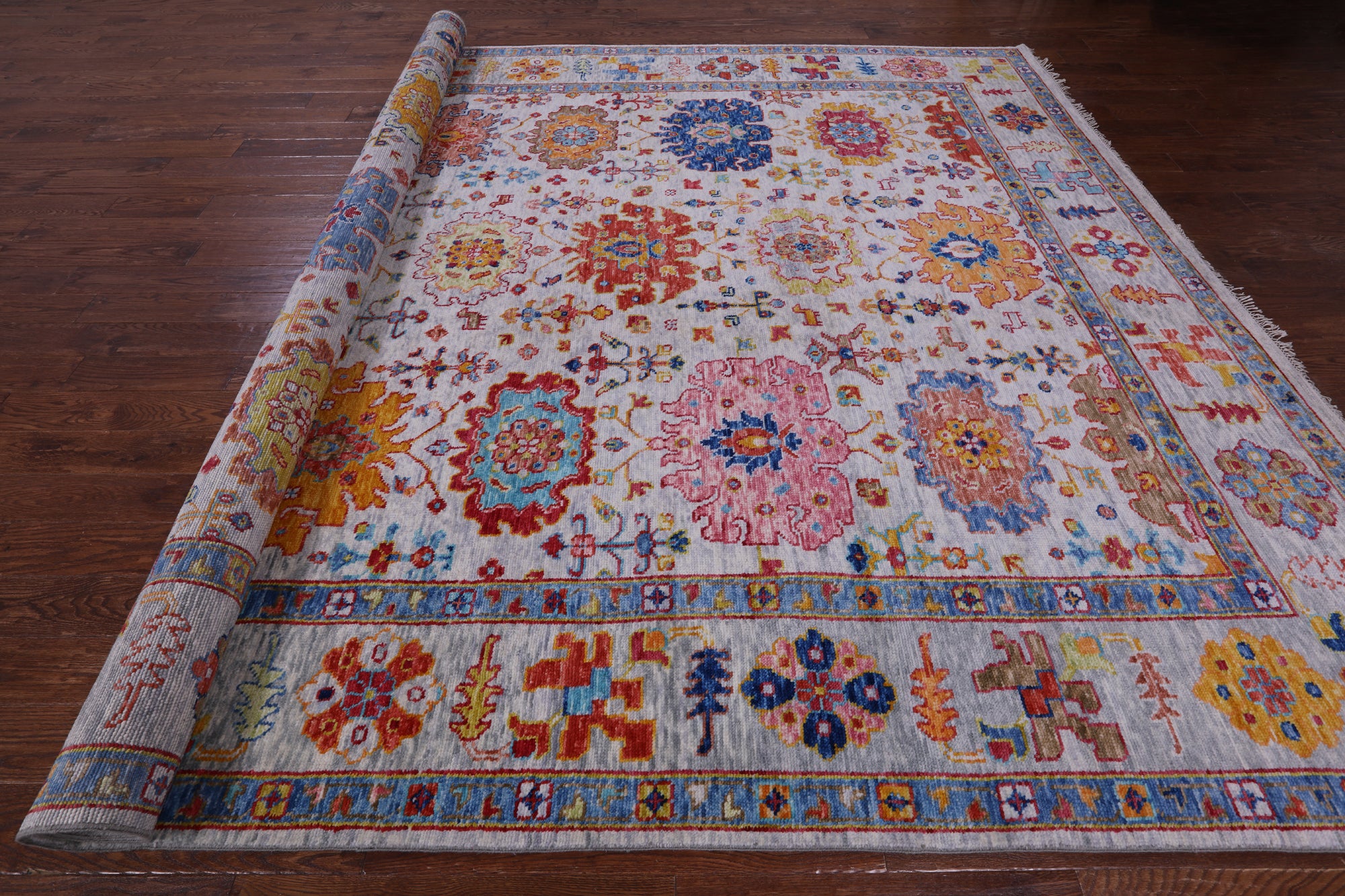 Grey Turkish Oushak Hand Knotted Wool Rug - 10' 2" X 13' 11" - Golden Nile
