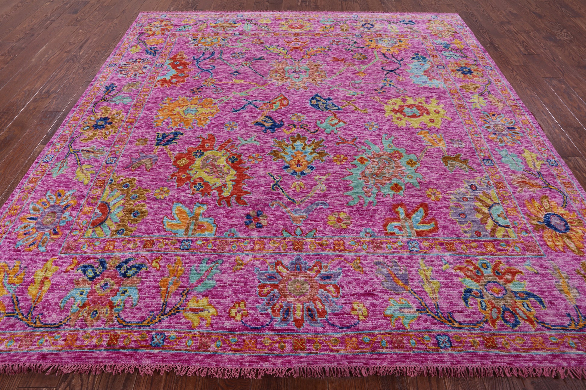Pink Square Turkish Oushak Hand Knotted Wool Rug - 9' 1" X 9' 1" - Golden Nile