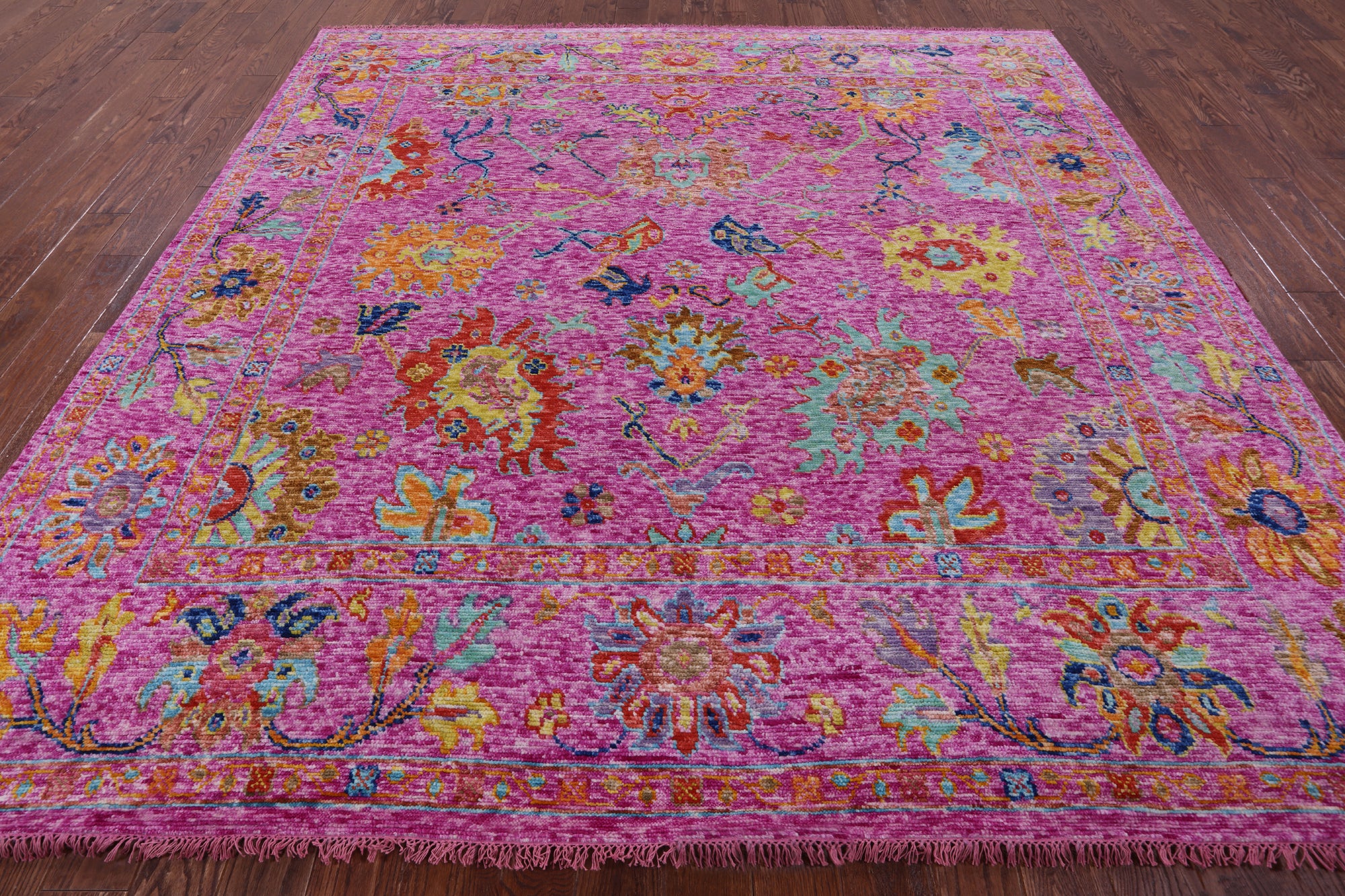 Pink Square Turkish Oushak Hand Knotted Wool Rug - 9' 1" X 9' 1" - Golden Nile