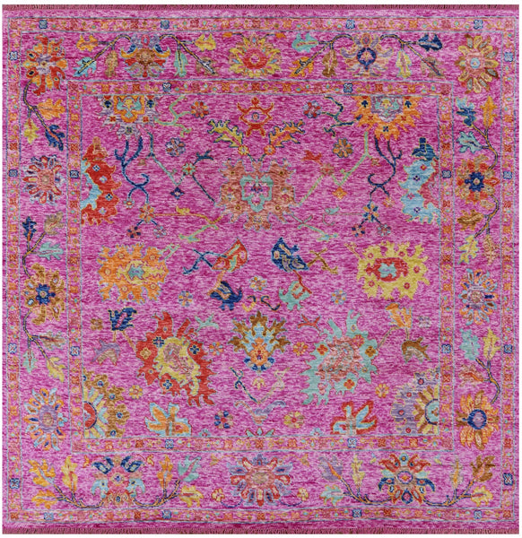 Pink Square Turkish Oushak Hand Knotted Wool Rug - 9' 1" X 9' 1" - Golden Nile