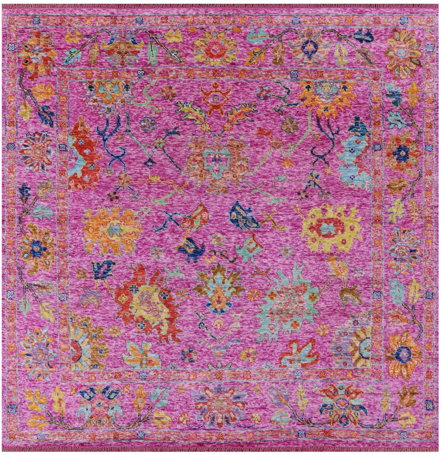 Pink Square Turkish Oushak Hand Knotted Wool Rug - 9' 1" X 9' 1" - Golden Nile