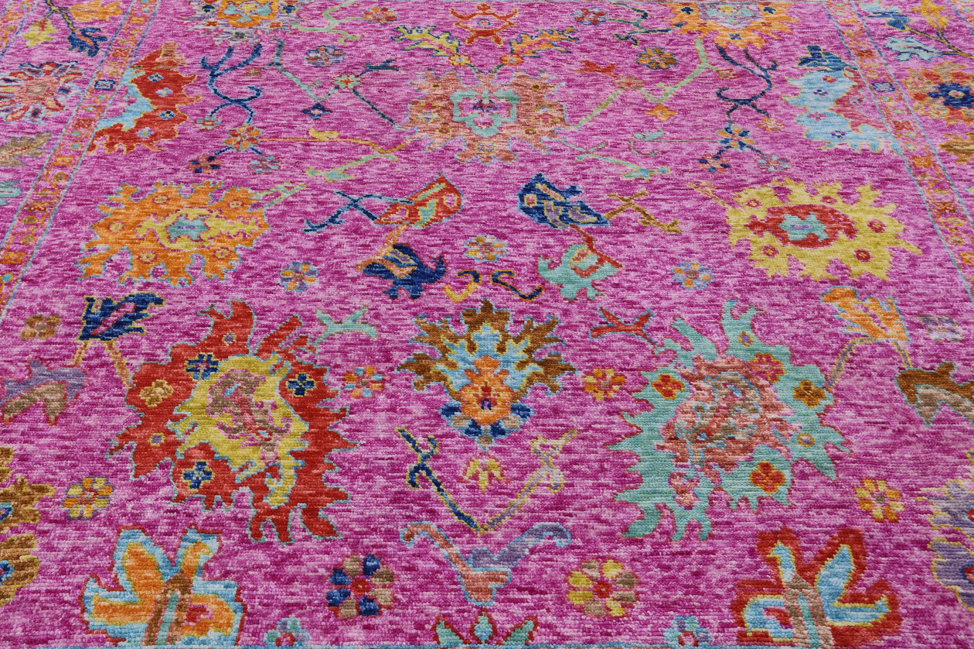 Pink Square Turkish Oushak Hand Knotted Wool Rug - 9' 1" X 9' 1" - Golden Nile