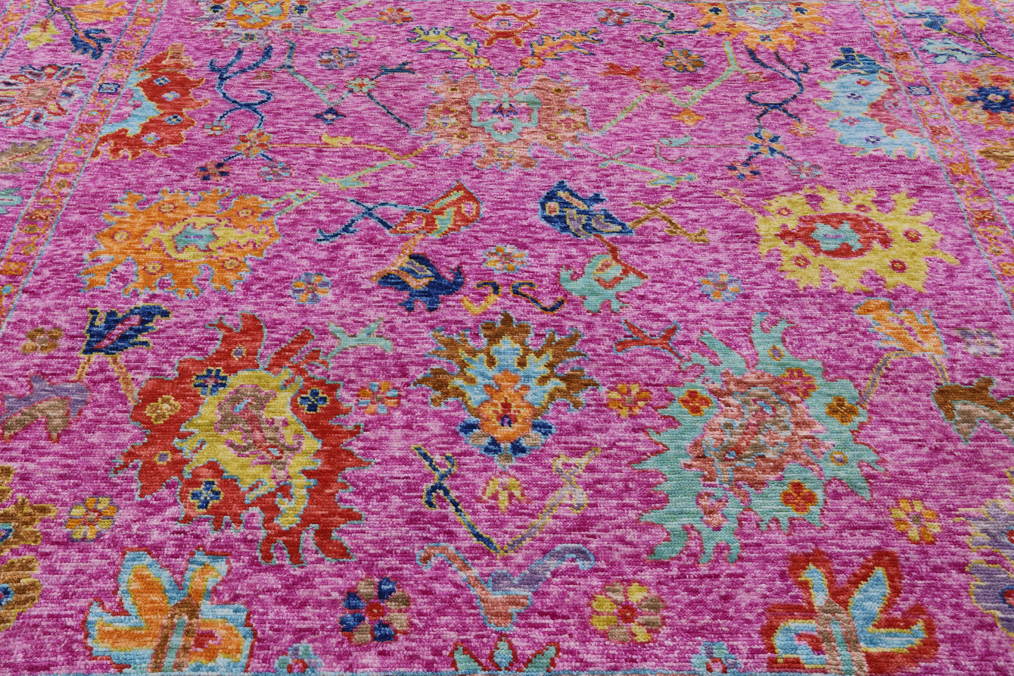 Pink Square Turkish Oushak Hand Knotted Wool Rug - 9' 1" X 9' 1" - Golden Nile