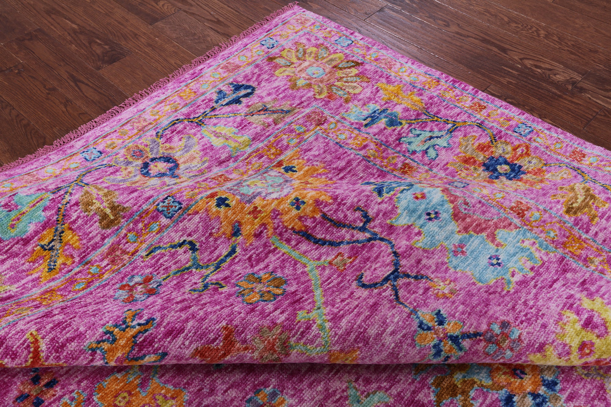 Pink Square Turkish Oushak Hand Knotted Wool Rug - 9' 1" X 9' 1" - Golden Nile