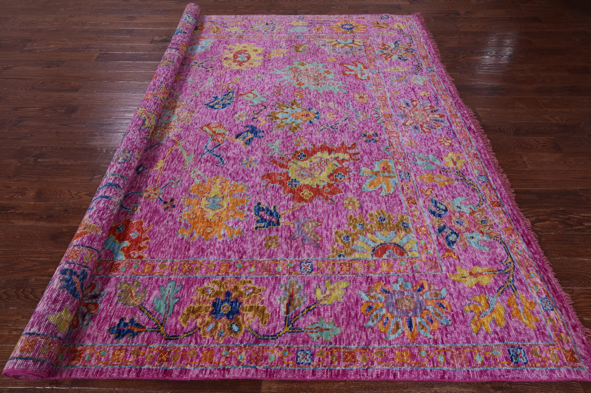 Pink Square Turkish Oushak Hand Knotted Wool Rug - 9' 1" X 9' 1" - Golden Nile