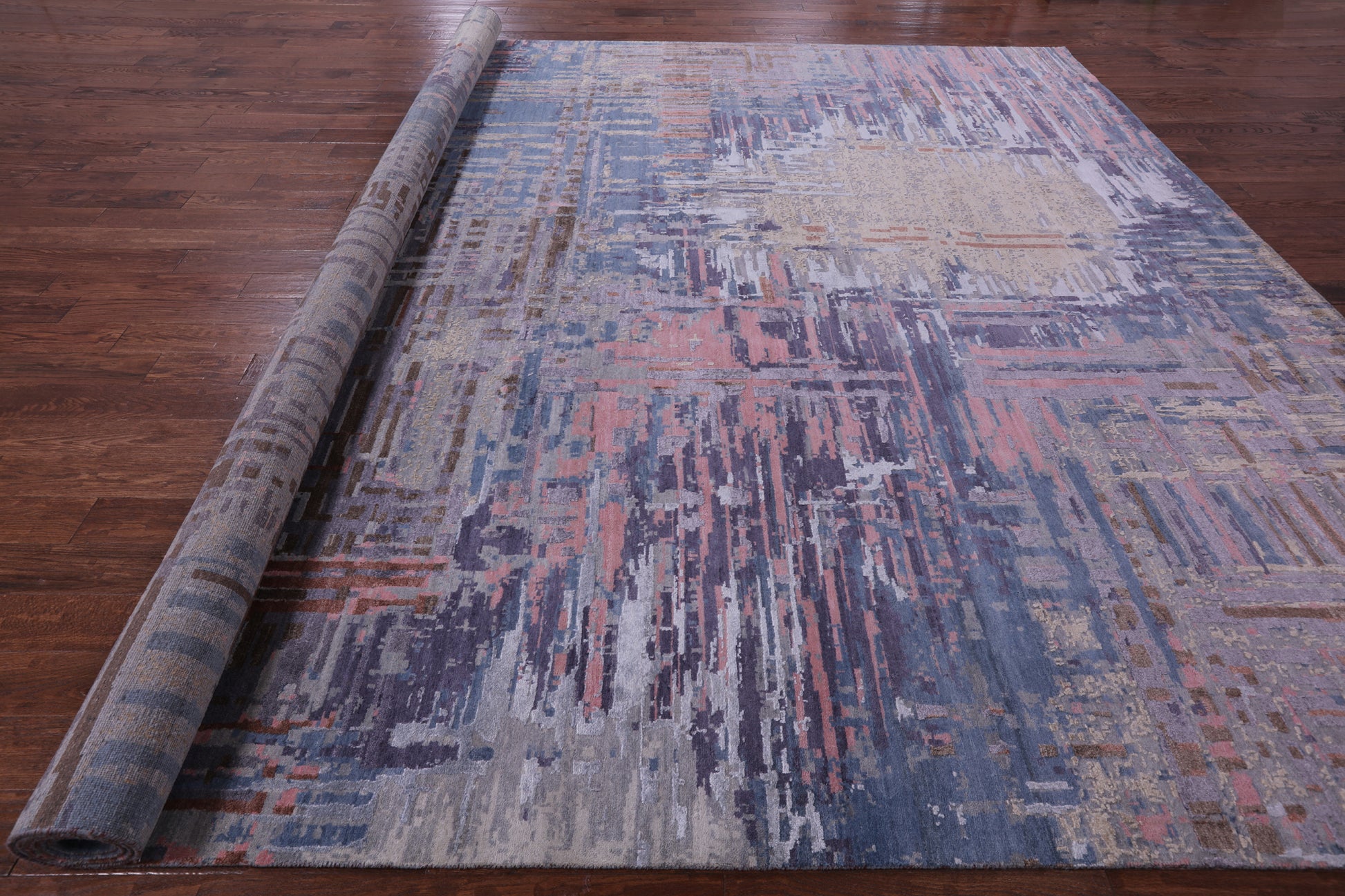 Abstract Contemporary Hand Knotted Wool & Silk Rug - 12' 1" X 15' 2" - Golden Nile