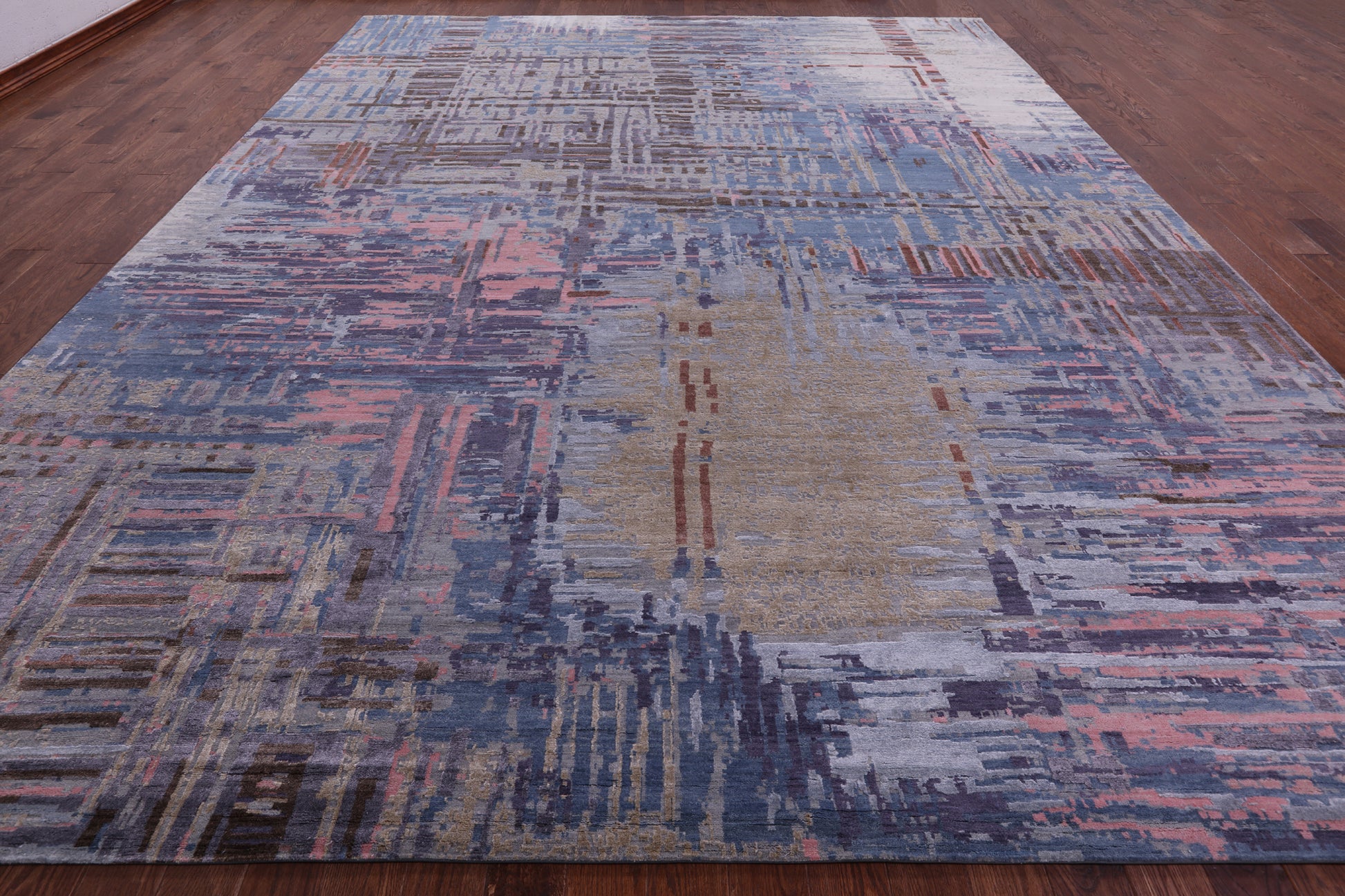 Abstract Contemporary Hand Knotted Wool & Silk Rug - 12' 1" X 15' 2" - Golden Nile