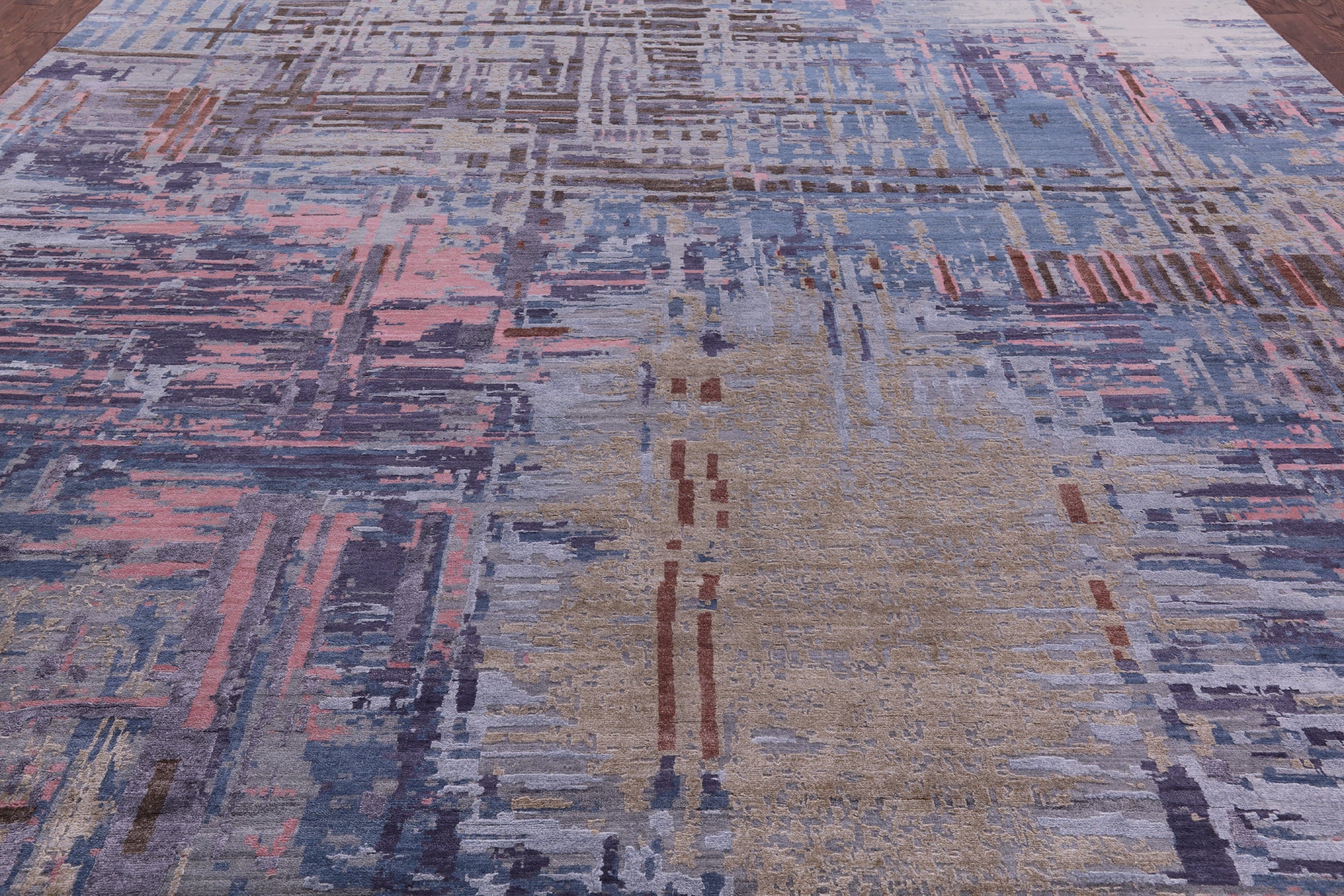 Abstract Contemporary Hand Knotted Wool & Silk Rug - 12' 1" X 15' 2" - Golden Nile