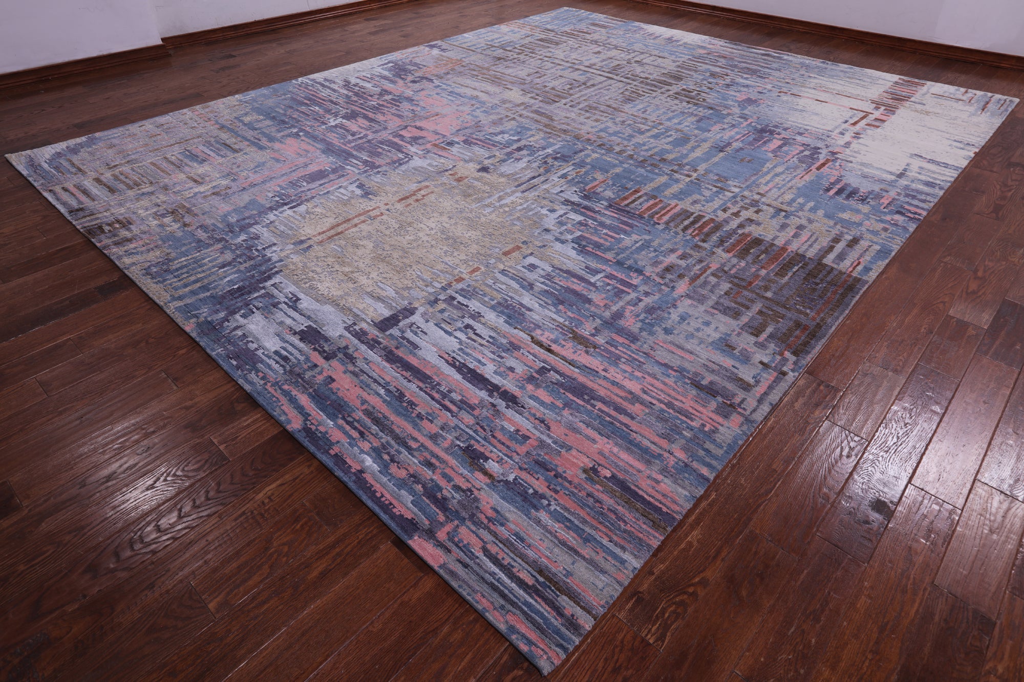 Abstract Contemporary Hand Knotted Wool & Silk Rug - 12' 1" X 15' 2" - Golden Nile