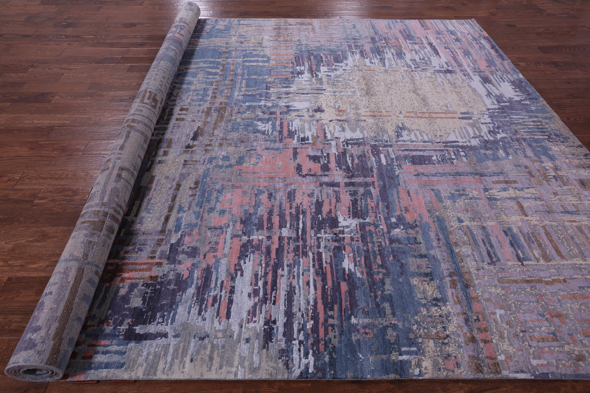 Abstract Contemporary Hand Knotted Wool & Silk Rug - 9' 11" X 14' 1" - Golden Nile