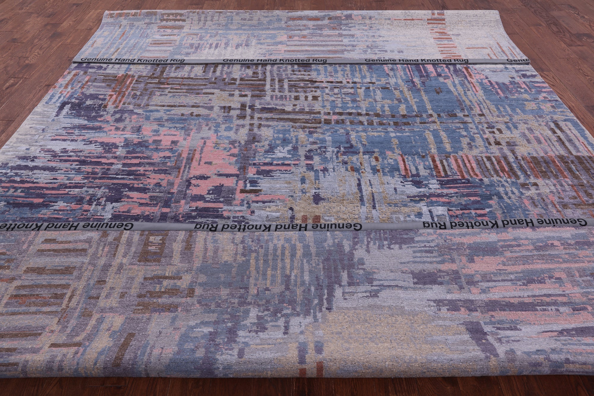 Abstract Contemporary Hand Knotted Wool & Silk Rug - 9' 11" X 14' 1" - Golden Nile