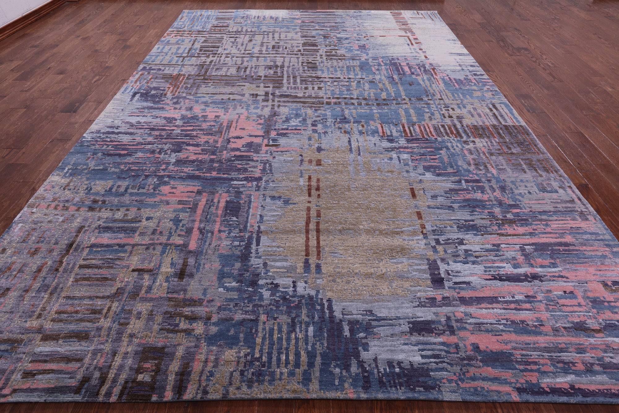 Abstract Contemporary Hand Knotted Wool & Silk Rug - 9' 11" X 14' 1" - Golden Nile
