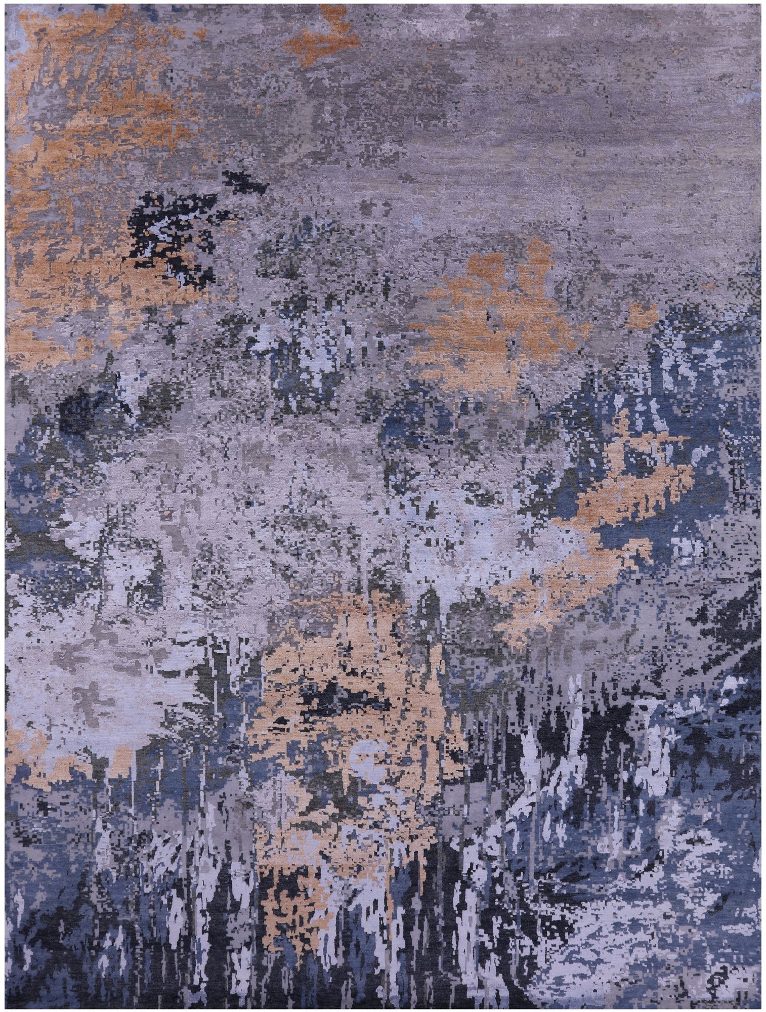 Abstract Contemporary Hand Knotted Wool & Silk Rug - 9' 0" X 12' 0" - Golden Nile