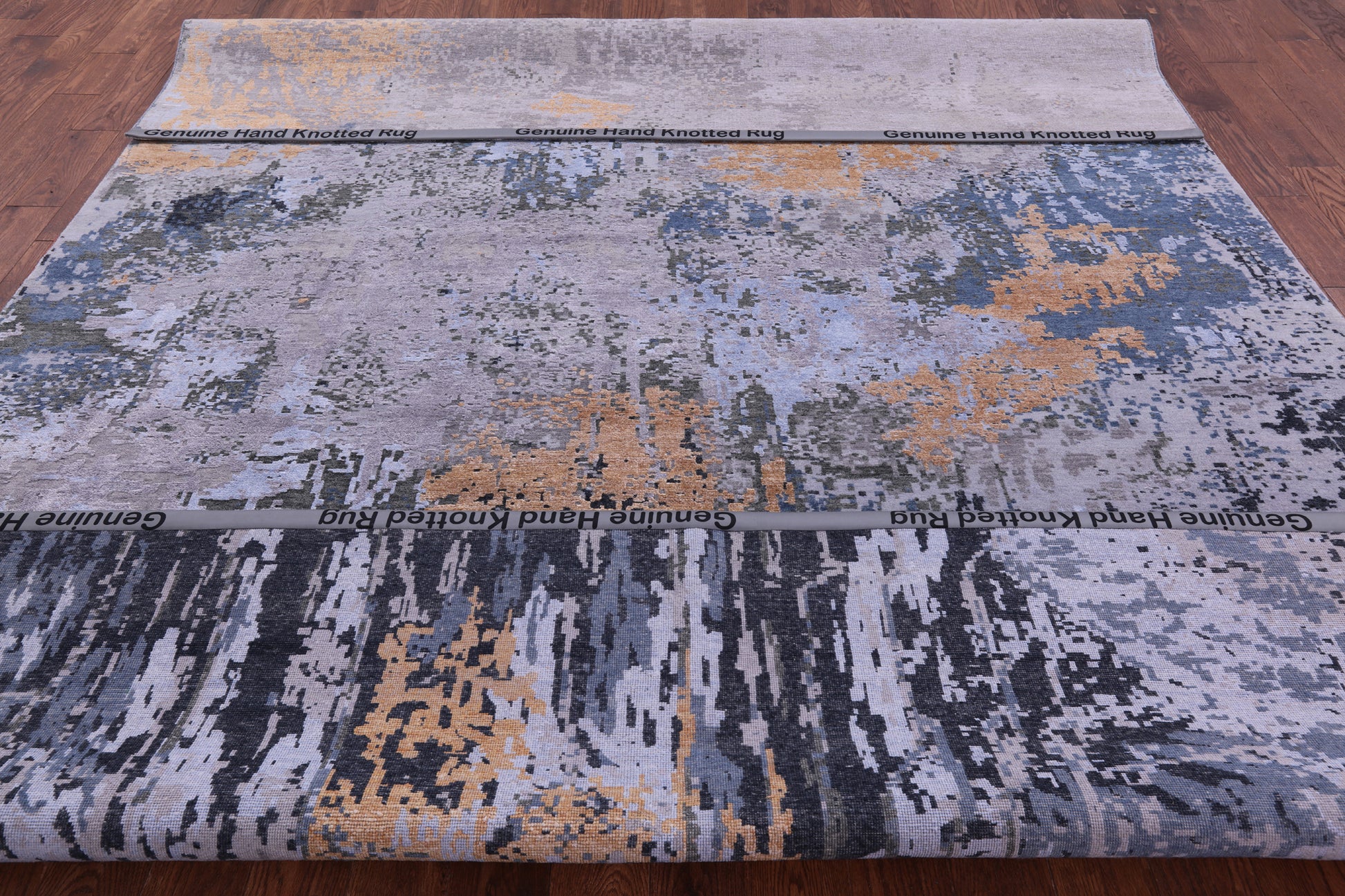 Abstract Contemporary Hand Knotted Wool & Silk Rug - 9' 0" X 12' 0" - Golden Nile