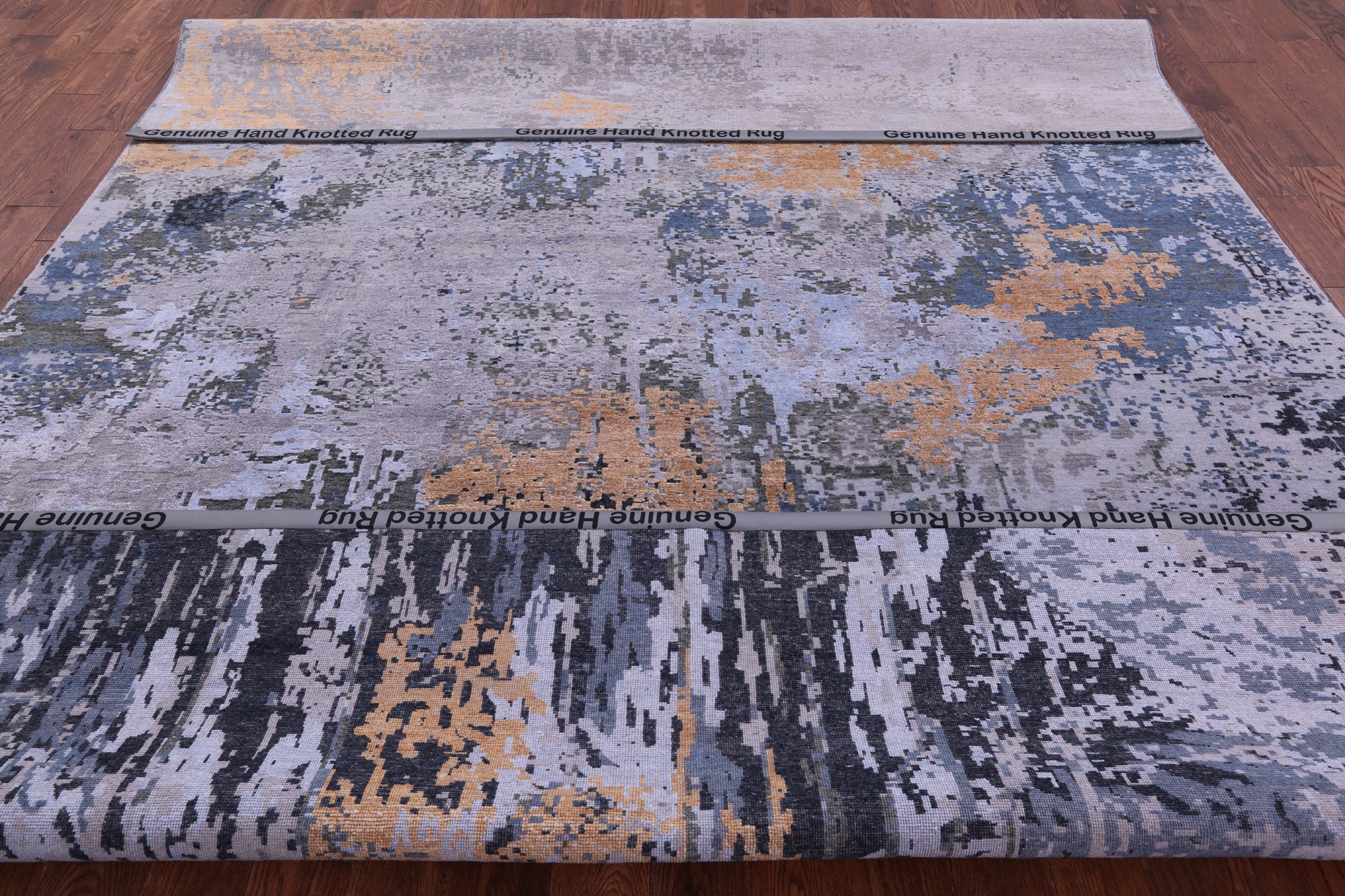 Abstract Contemporary Hand Knotted Wool & Silk Rug - 9' 0" X 12' 0" - Golden Nile
