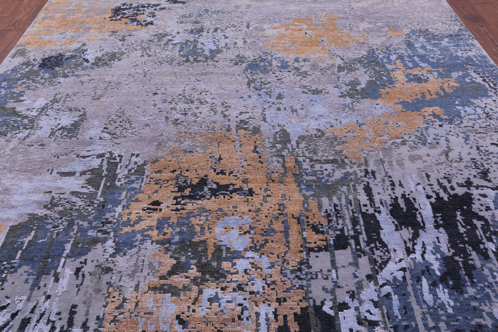 Abstract Contemporary Hand Knotted Wool & Silk Rug - 9' 0" X 12' 0" - Golden Nile