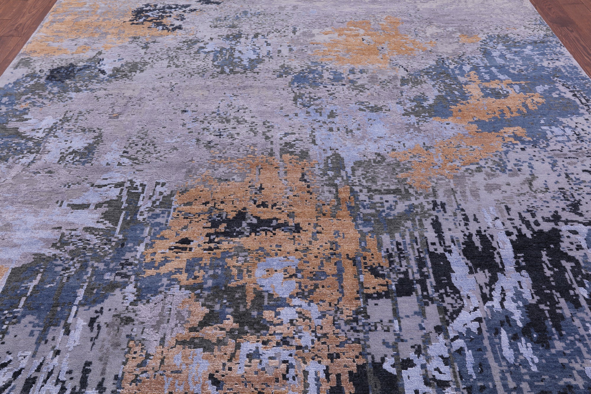 Abstract Contemporary Hand Knotted Wool & Silk Rug - 9' 0" X 12' 0" - Golden Nile