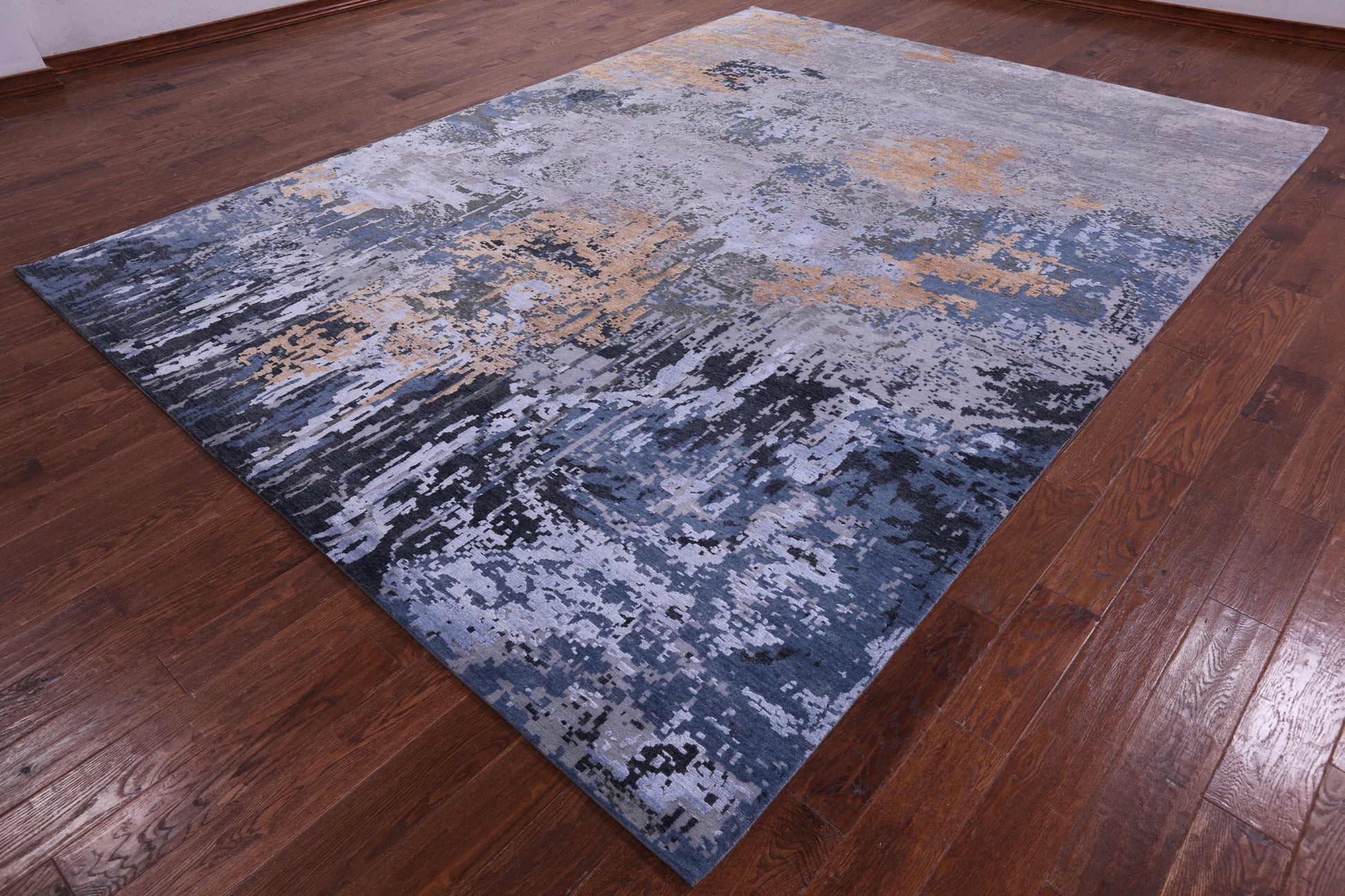 Abstract Contemporary Hand Knotted Wool & Silk Rug - 9' 0" X 12' 0" - Golden Nile
