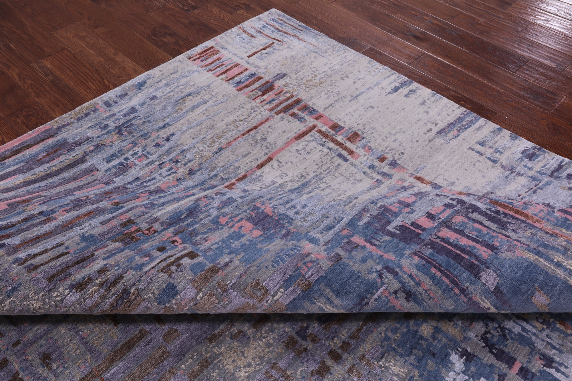 Abstract Contemporary Hand Knotted Wool & Silk Rug - 9' 0" X 12' 1" - Golden Nile