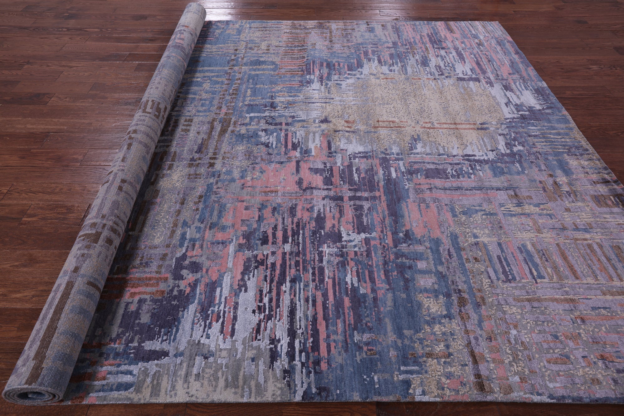Abstract Contemporary Hand Knotted Wool & Silk Rug - 9' 0" X 12' 1" - Golden Nile